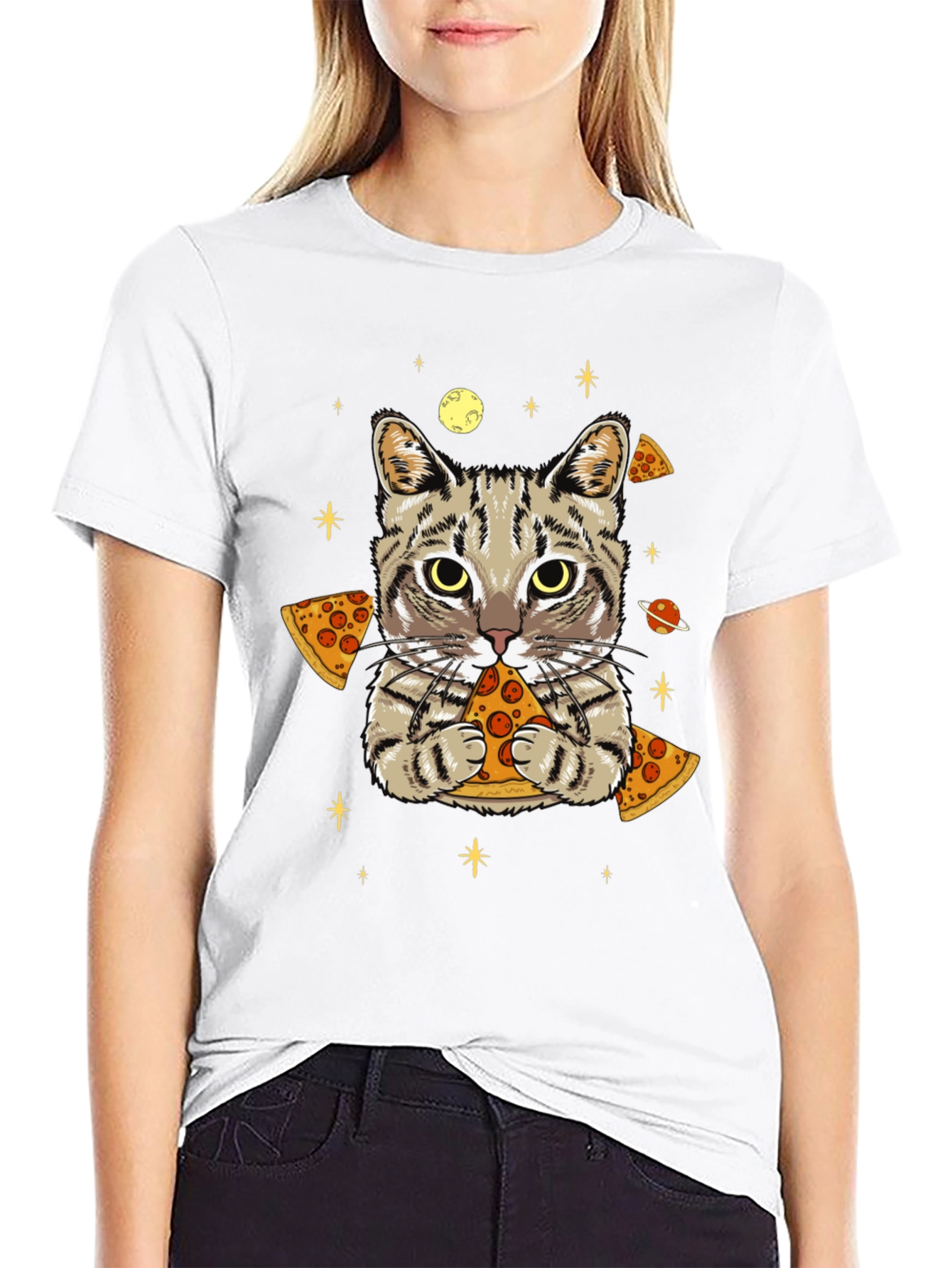 Space Cat Pizza T-Shirt - Unique Graphic Tee