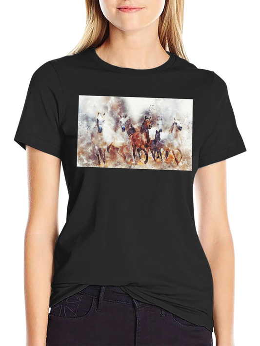 Watercolor Horses Graphic Black T-Shirt
