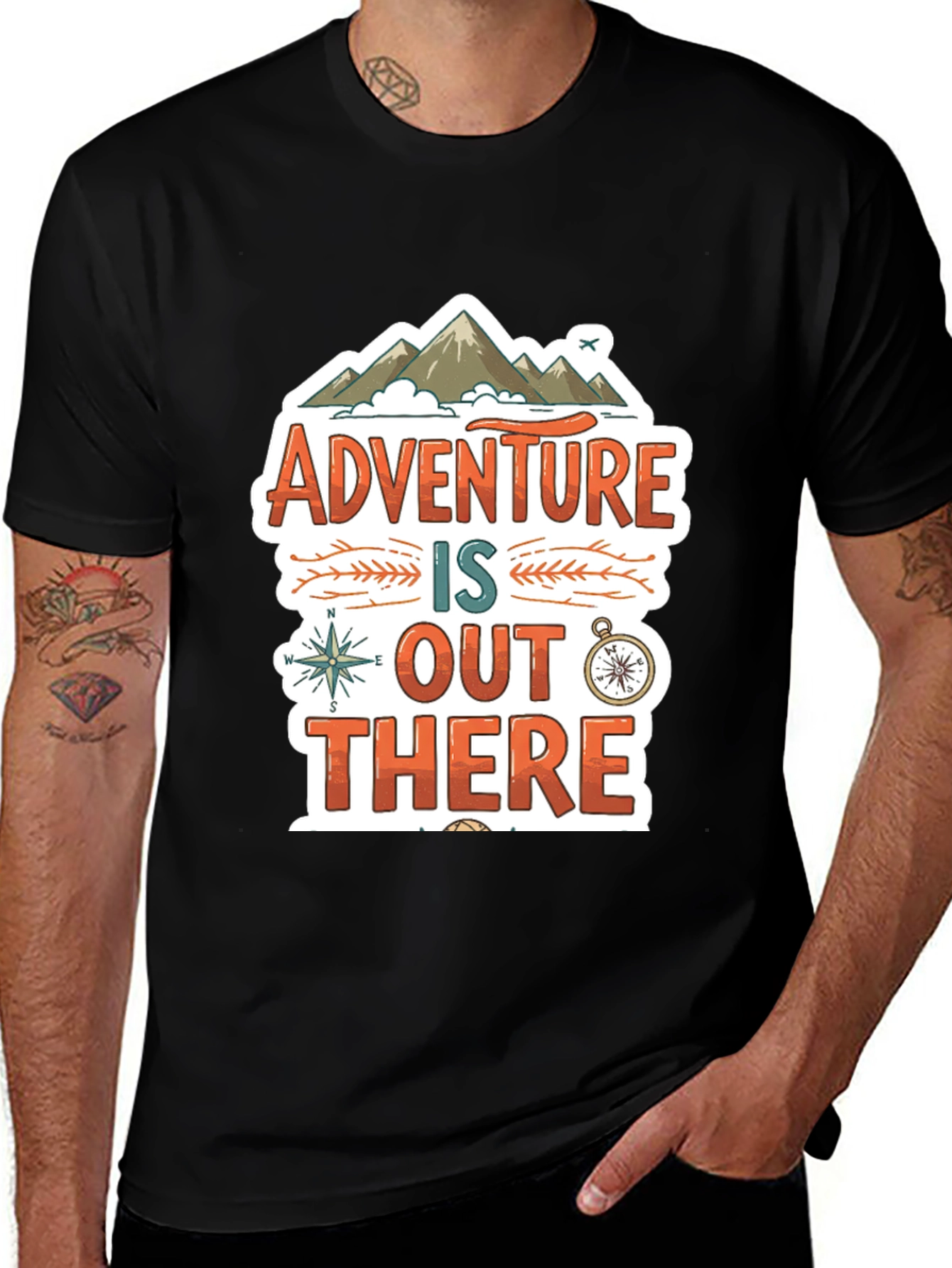 Adventure Awaits Graphic Tee - Black Cotton T-Shirt