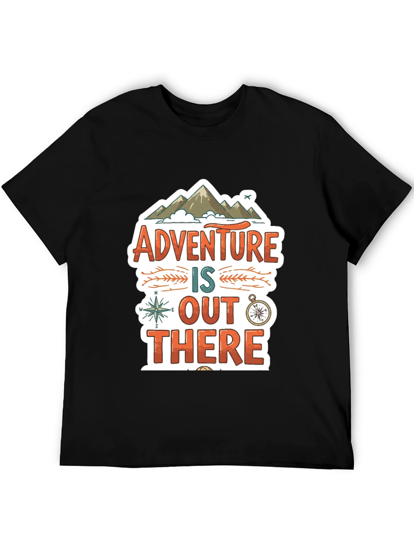 Adventure Awaits Graphic Tee - Black Cotton T-Shirt