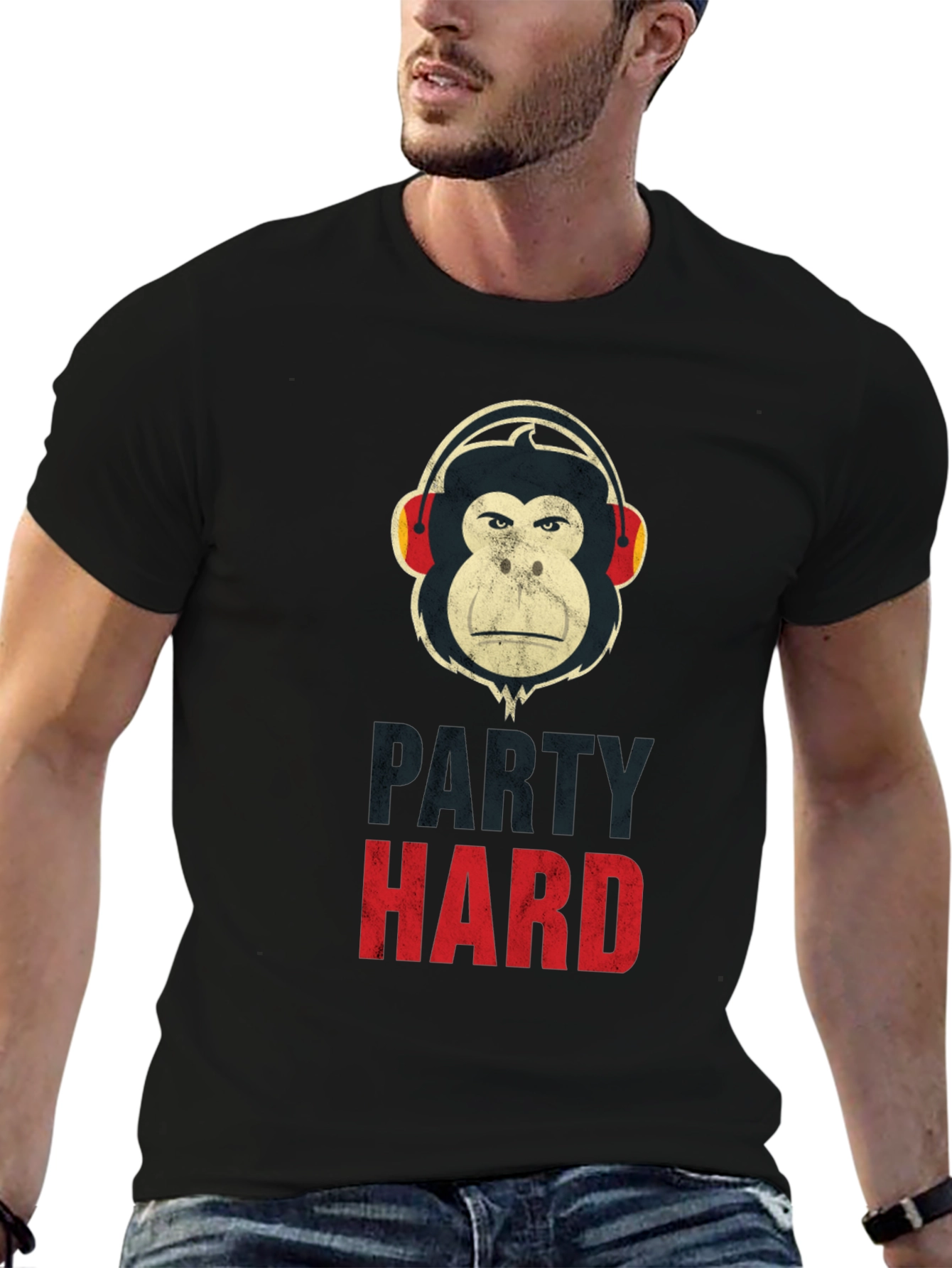 Party Hard Monkey Graphic T-Shirt - Black