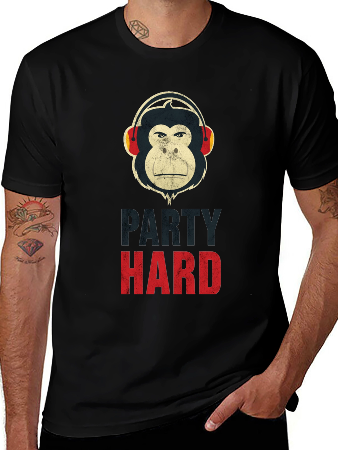 Party Hard Monkey Graphic T-Shirt - Black