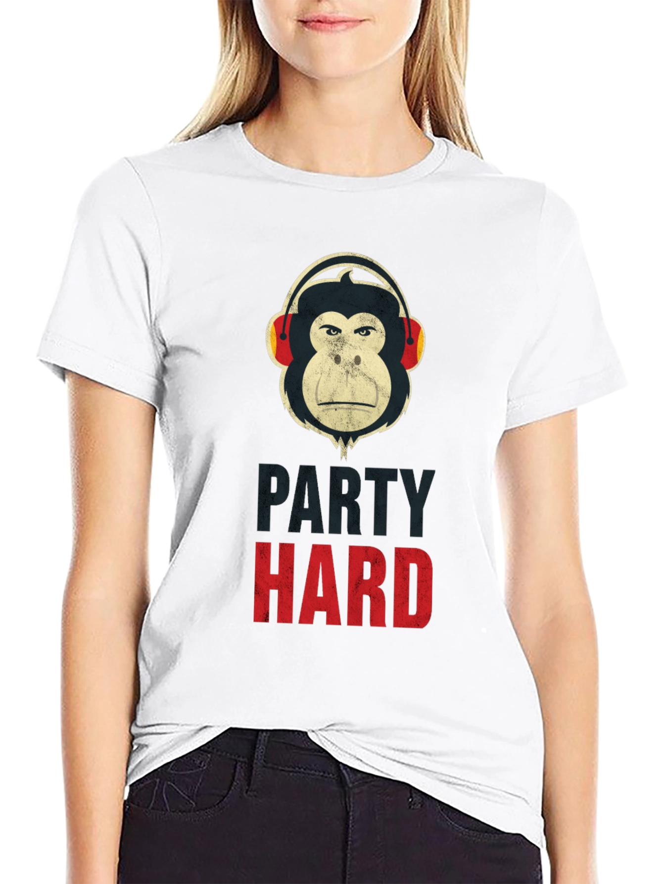 Party Hard Monkey Graphic T-Shirt - Black