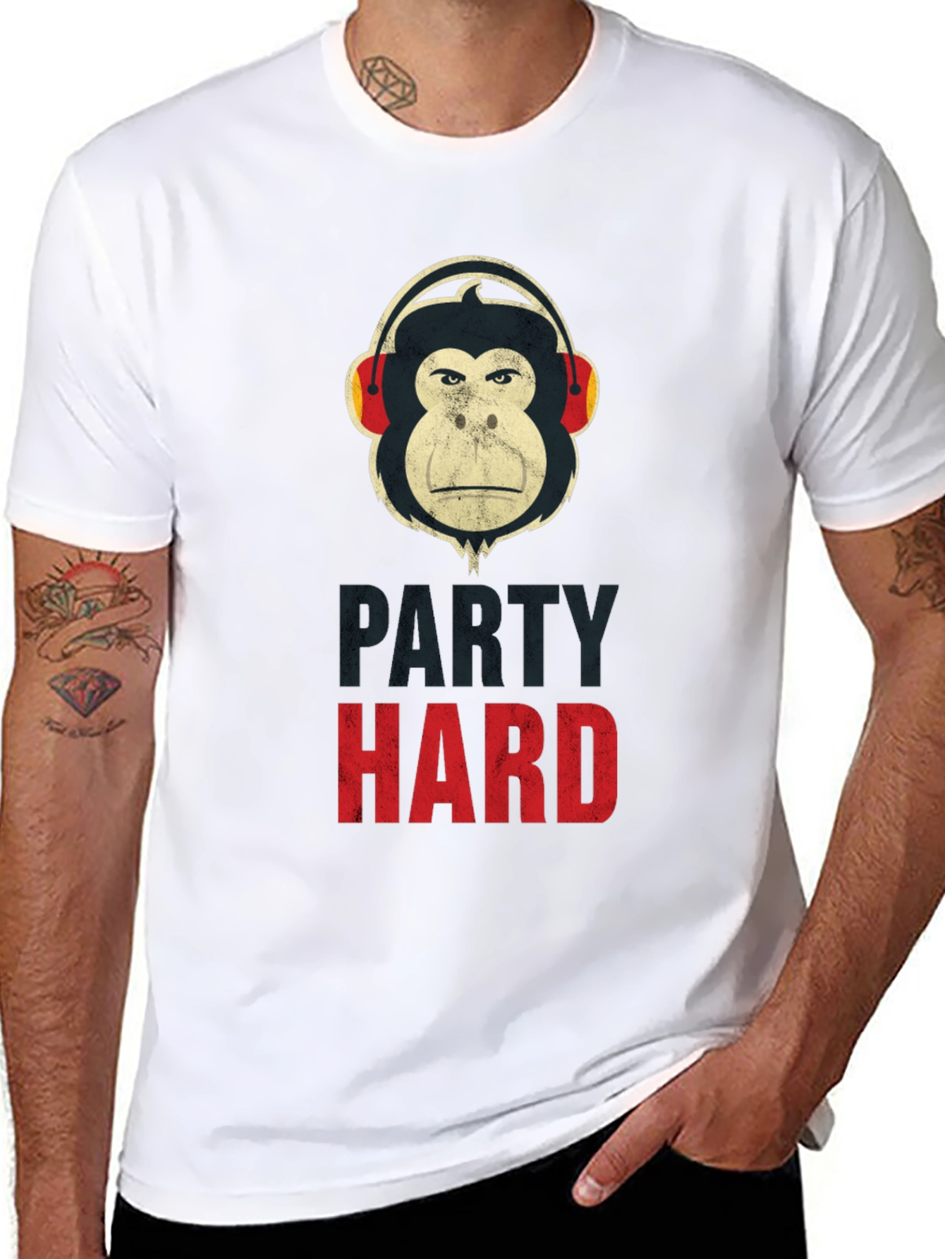 Party Hard Monkey Graphic T-Shirt - Black