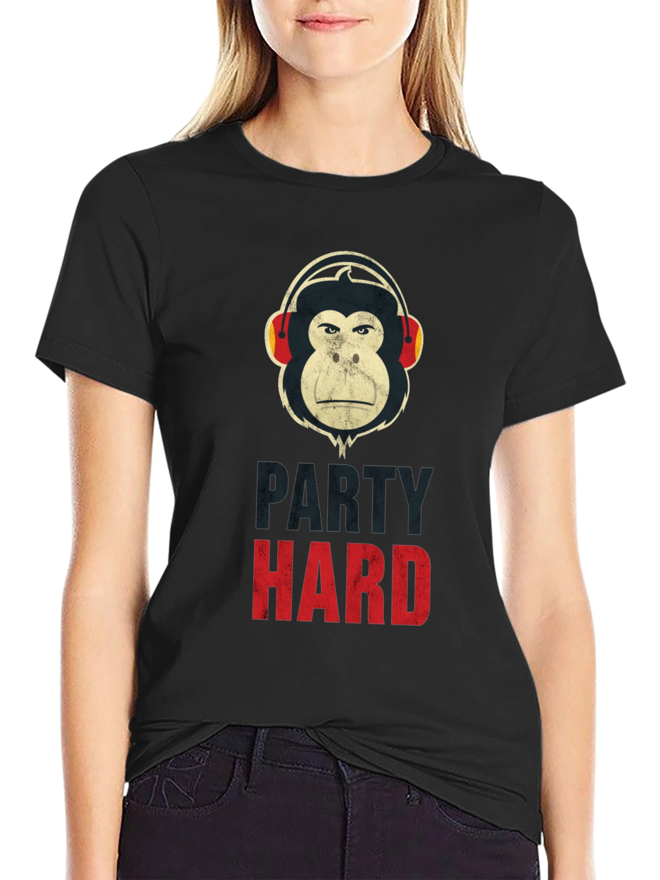 Party Hard Monkey Graphic T-Shirt - Black