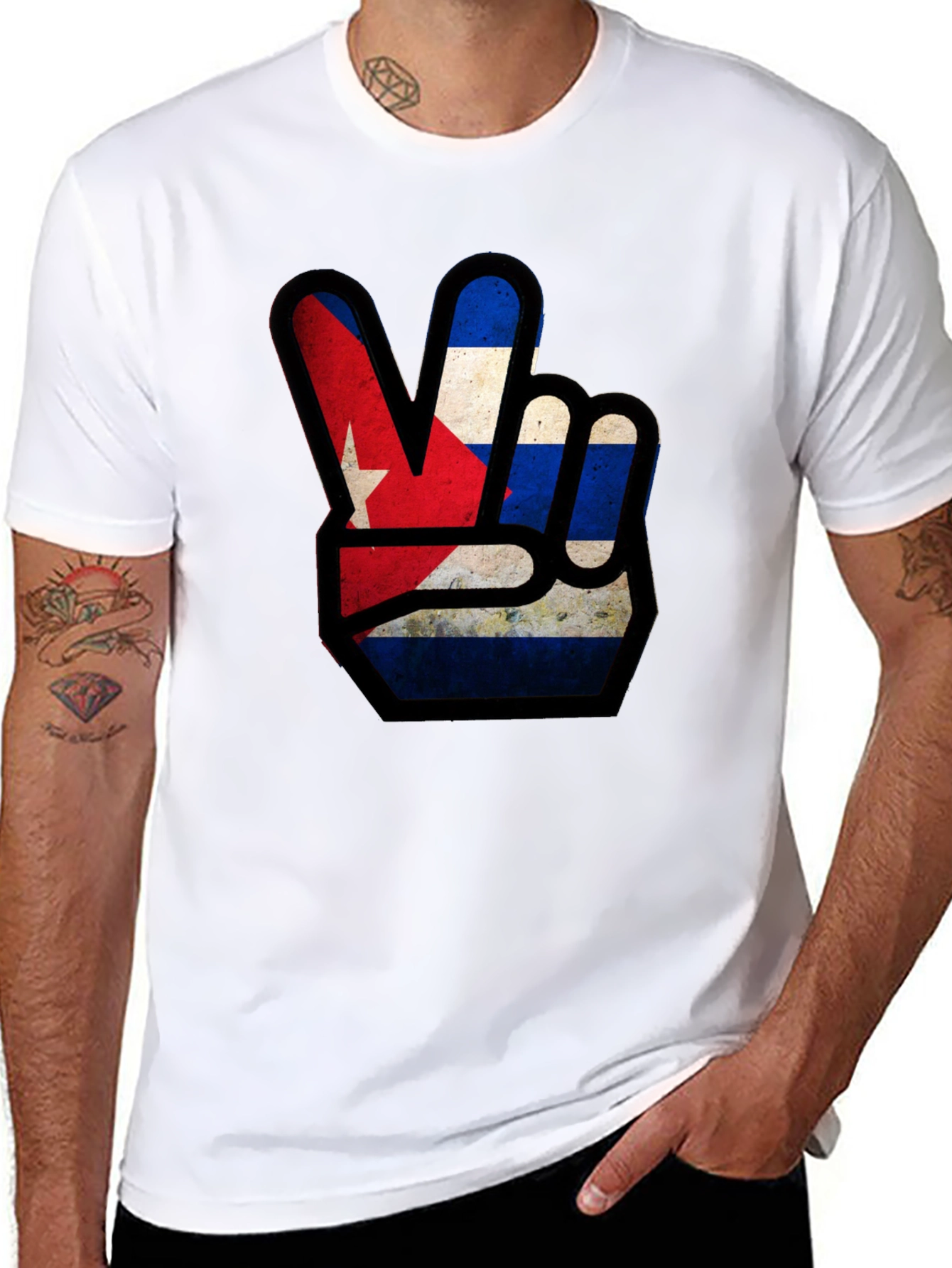 Cuba Flag Peace Sign Graphic T-Shirt