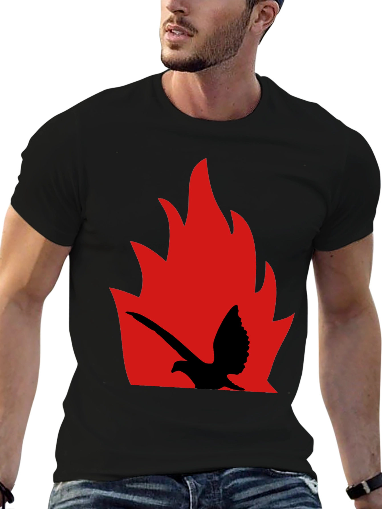 Fiery Bird Graphic Tee - Bold Black Shirt