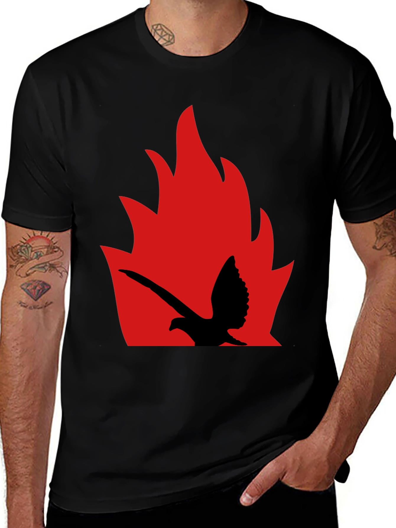 Fiery Bird Graphic Tee - Bold Black Shirt