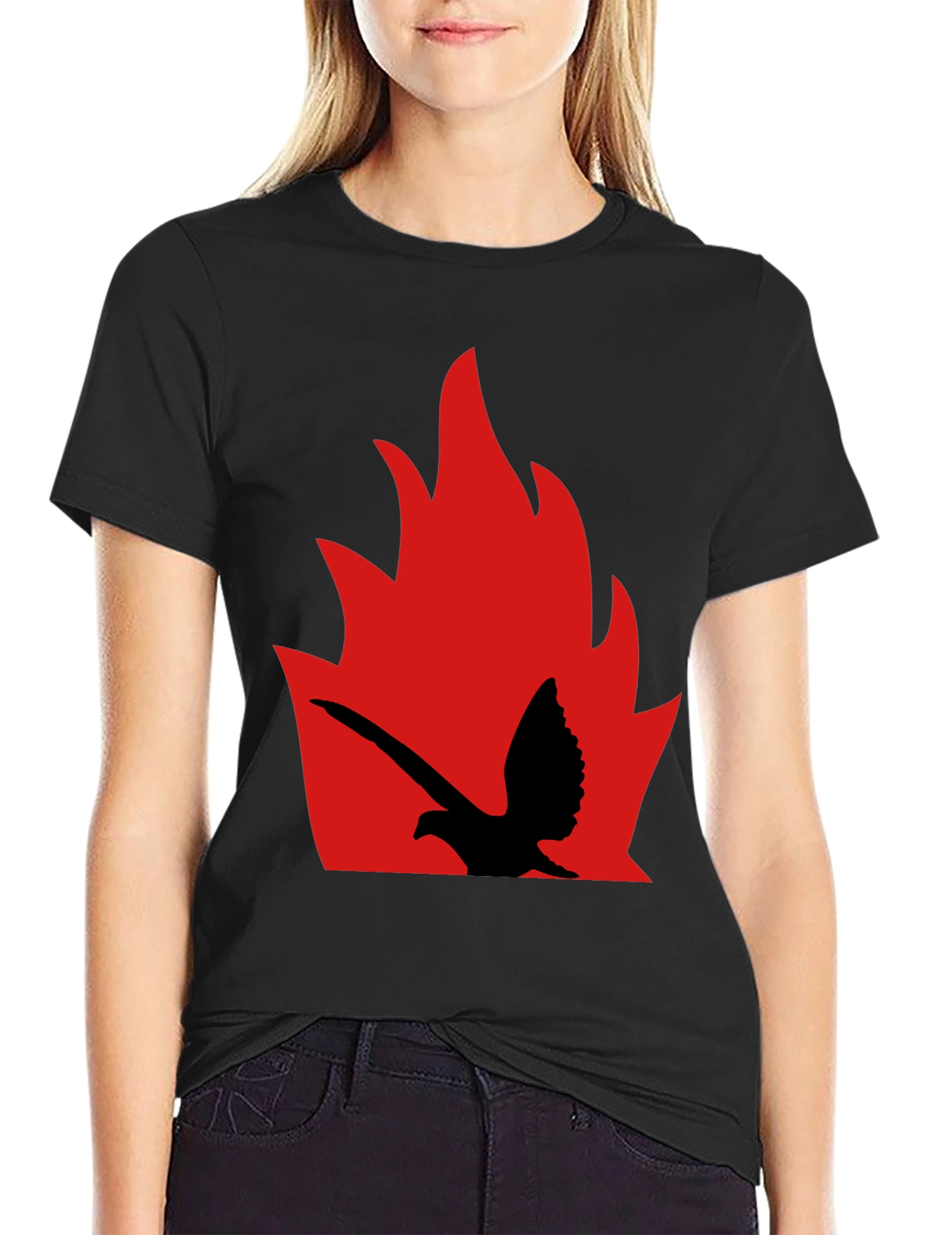 Fiery Bird Graphic Tee - Bold Black Shirt