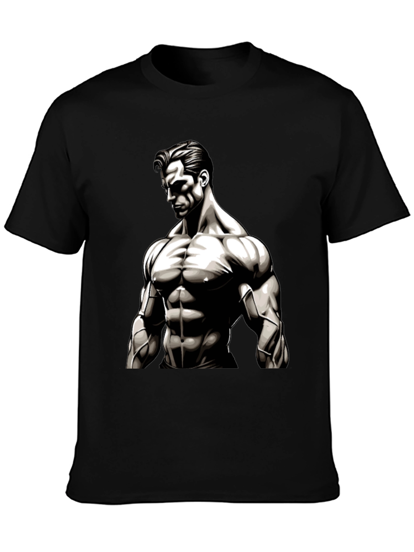 Muscle Graphic Print Black T-Shirt