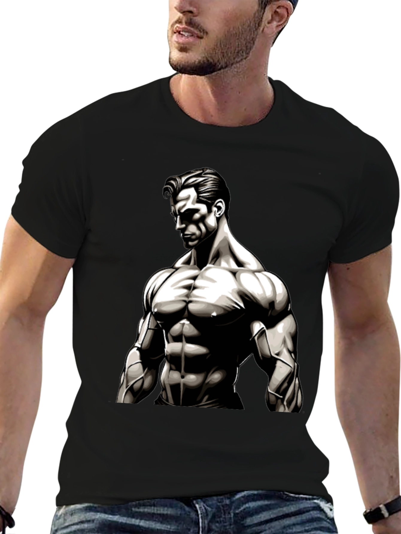 Muscle Graphic Print Black T-Shirt