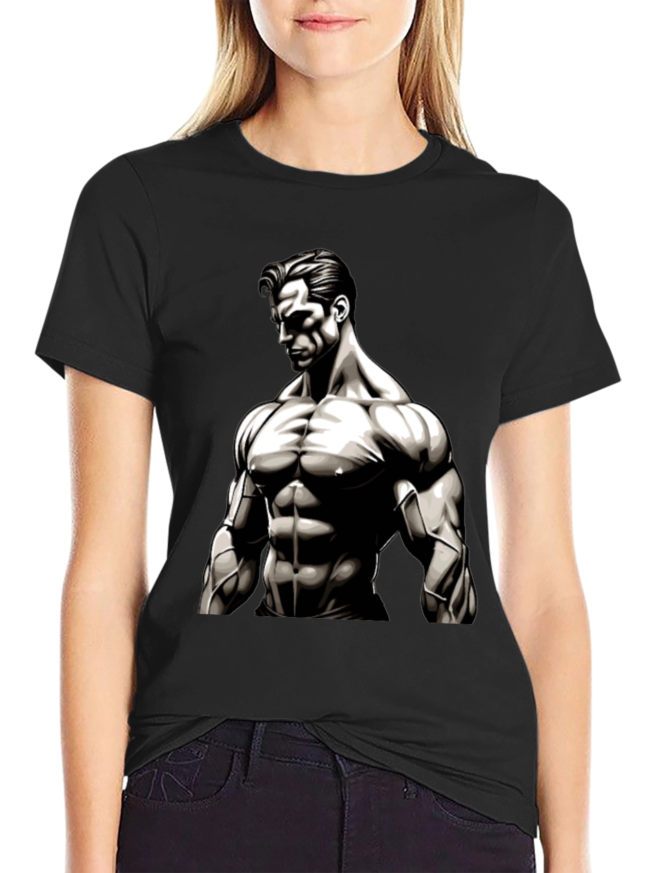 Muscle Graphic Print Black T-Shirt