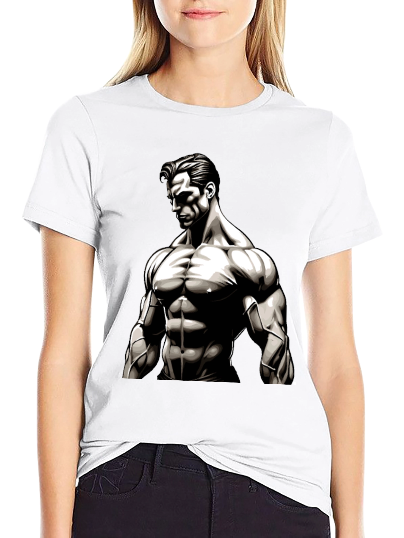 Muscle Graphic Print Black T-Shirt