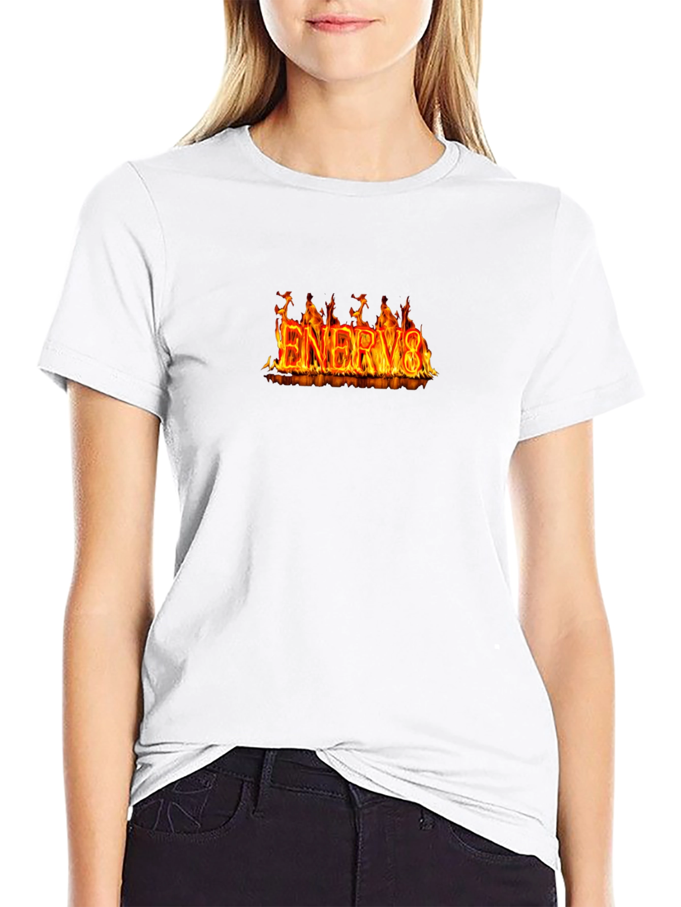 Flaming ENERGY8 Graphic Tee - Black Cotton T-Shirt