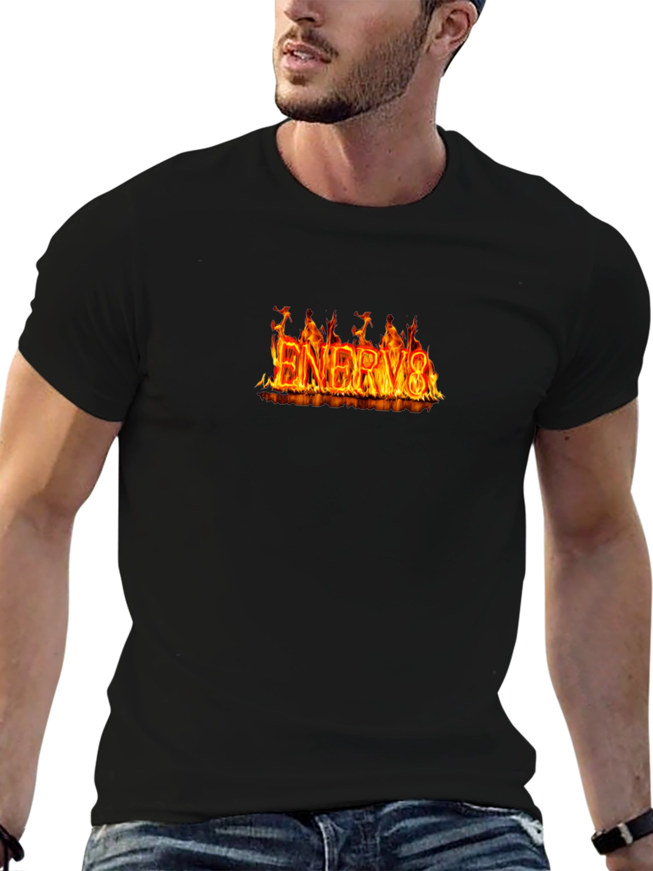 Flaming ENERGY8 Graphic Tee - Black Cotton T-Shirt