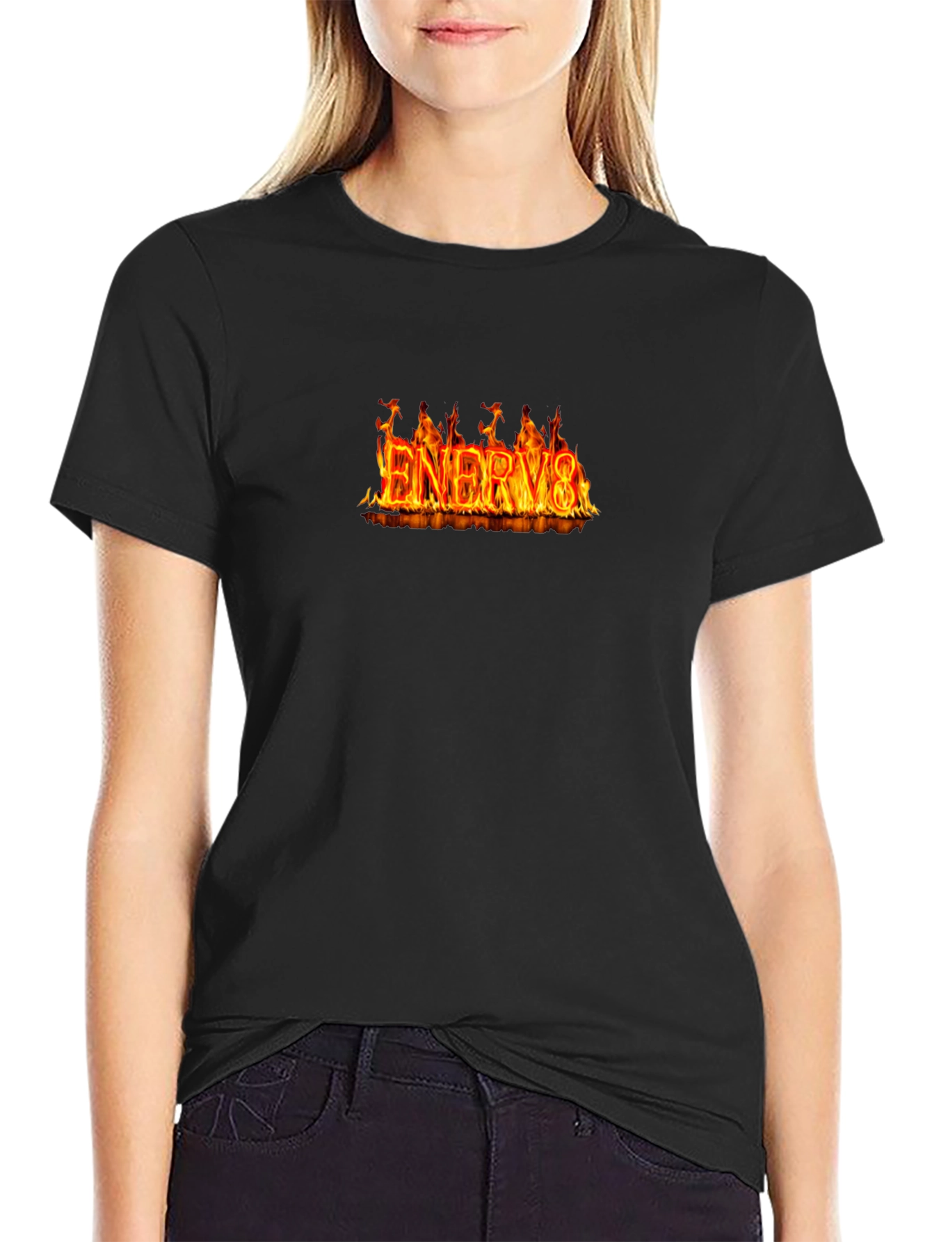 Flaming ENERGY8 Graphic Tee - Black Cotton T-Shirt