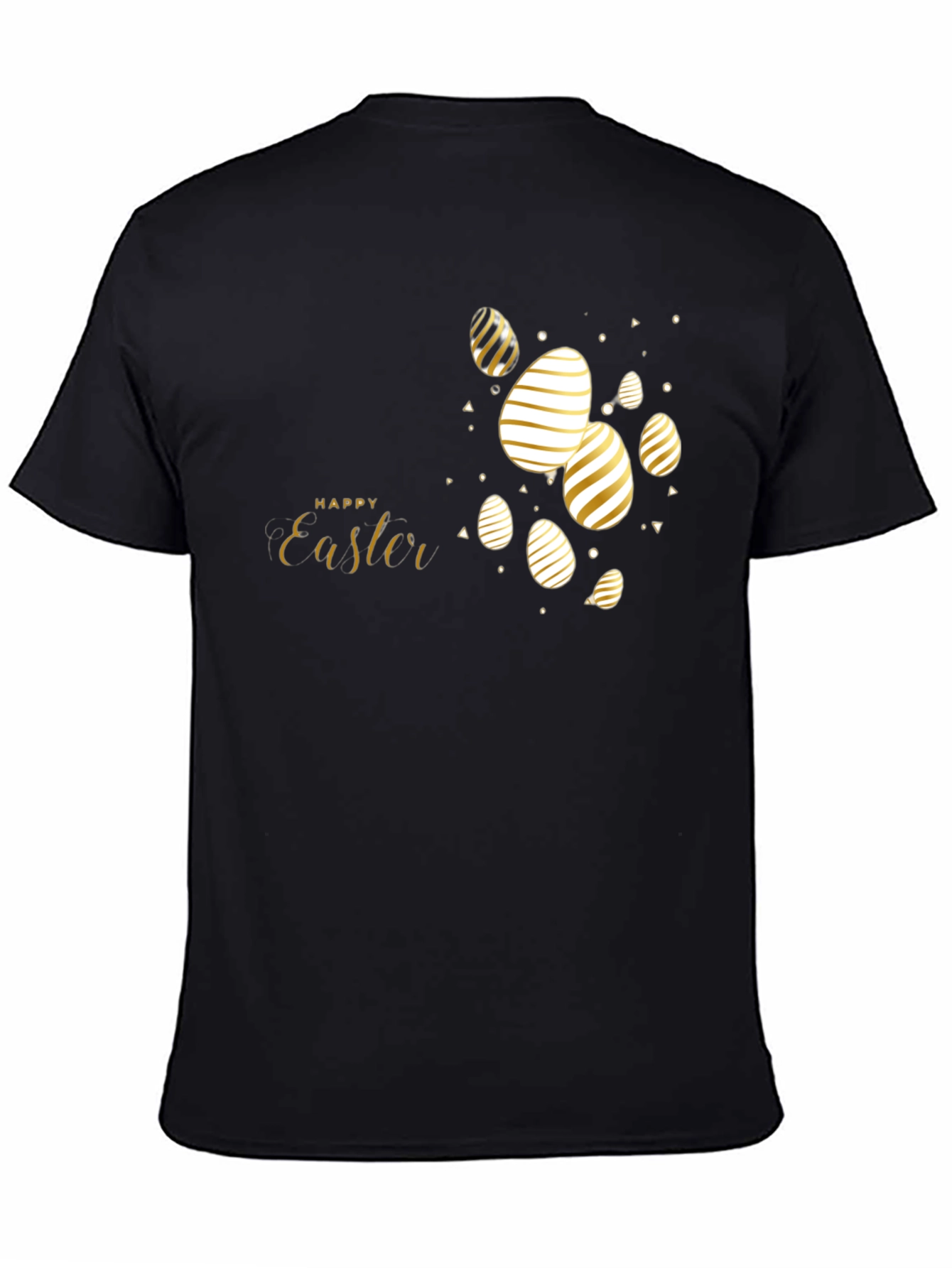 Happy Easter Black T-Shirt with Gold Eggs