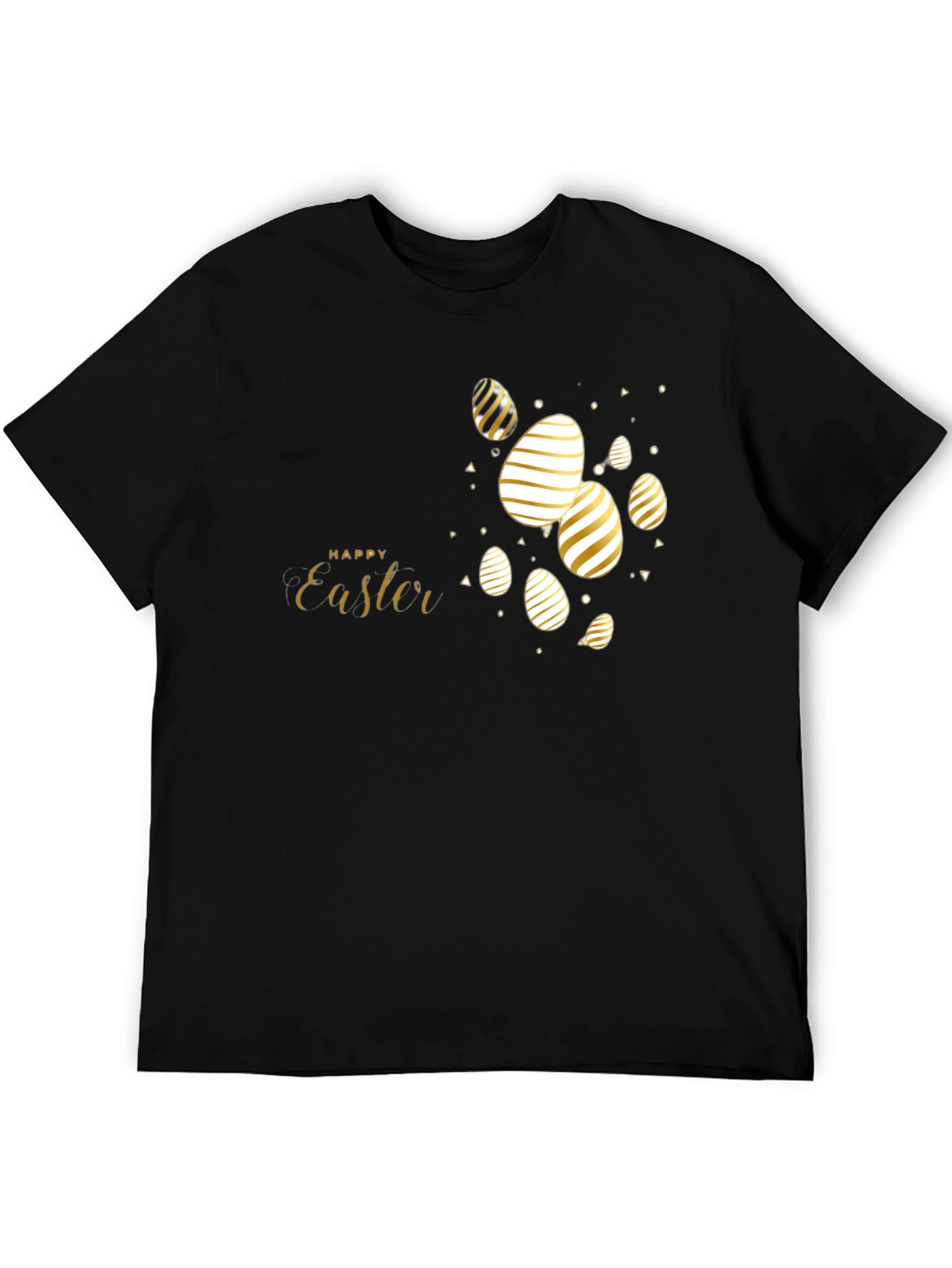Happy Easter Black T-Shirt with Gold Eggs