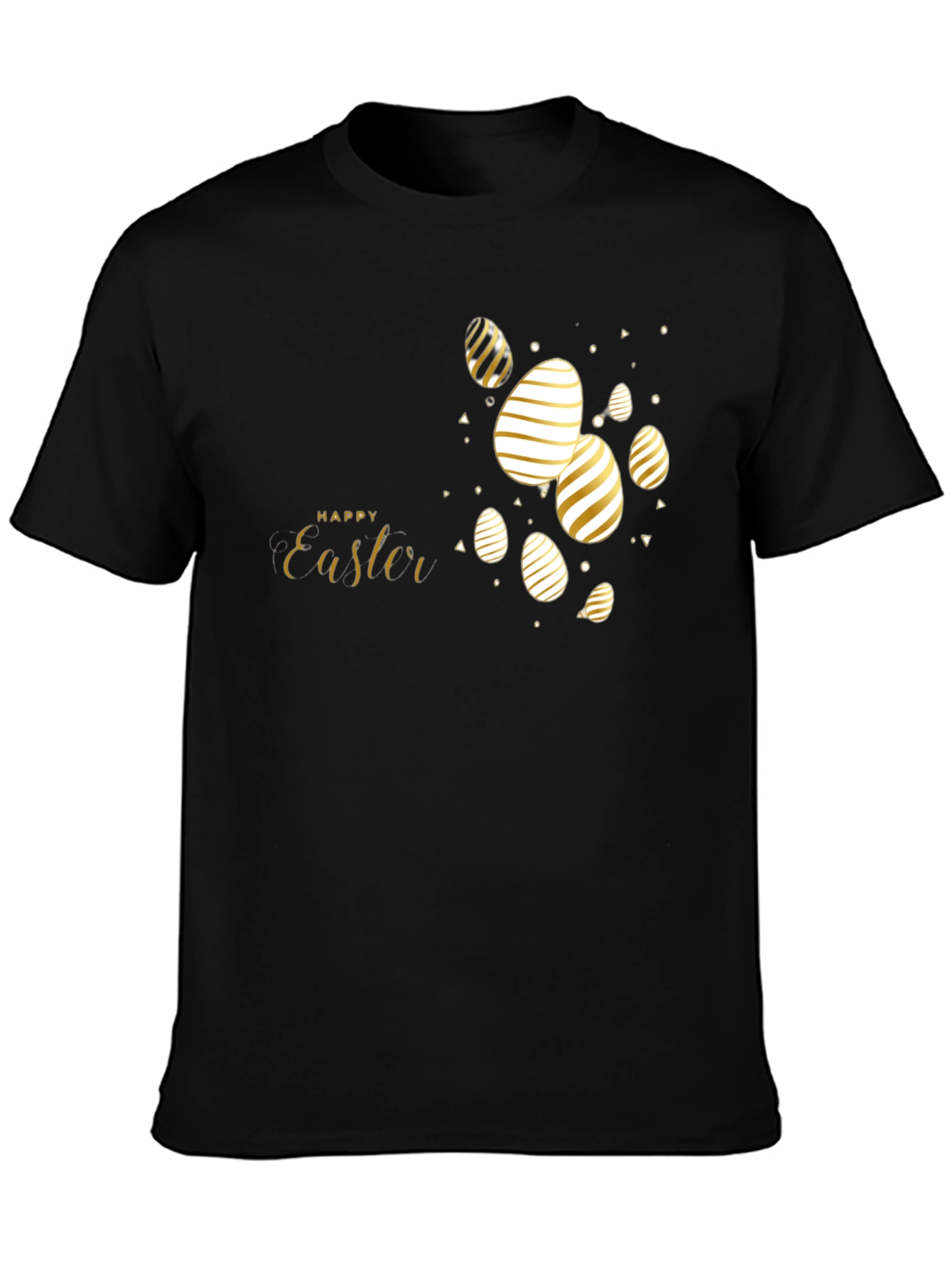 Happy Easter Black T-Shirt with Gold Eggs