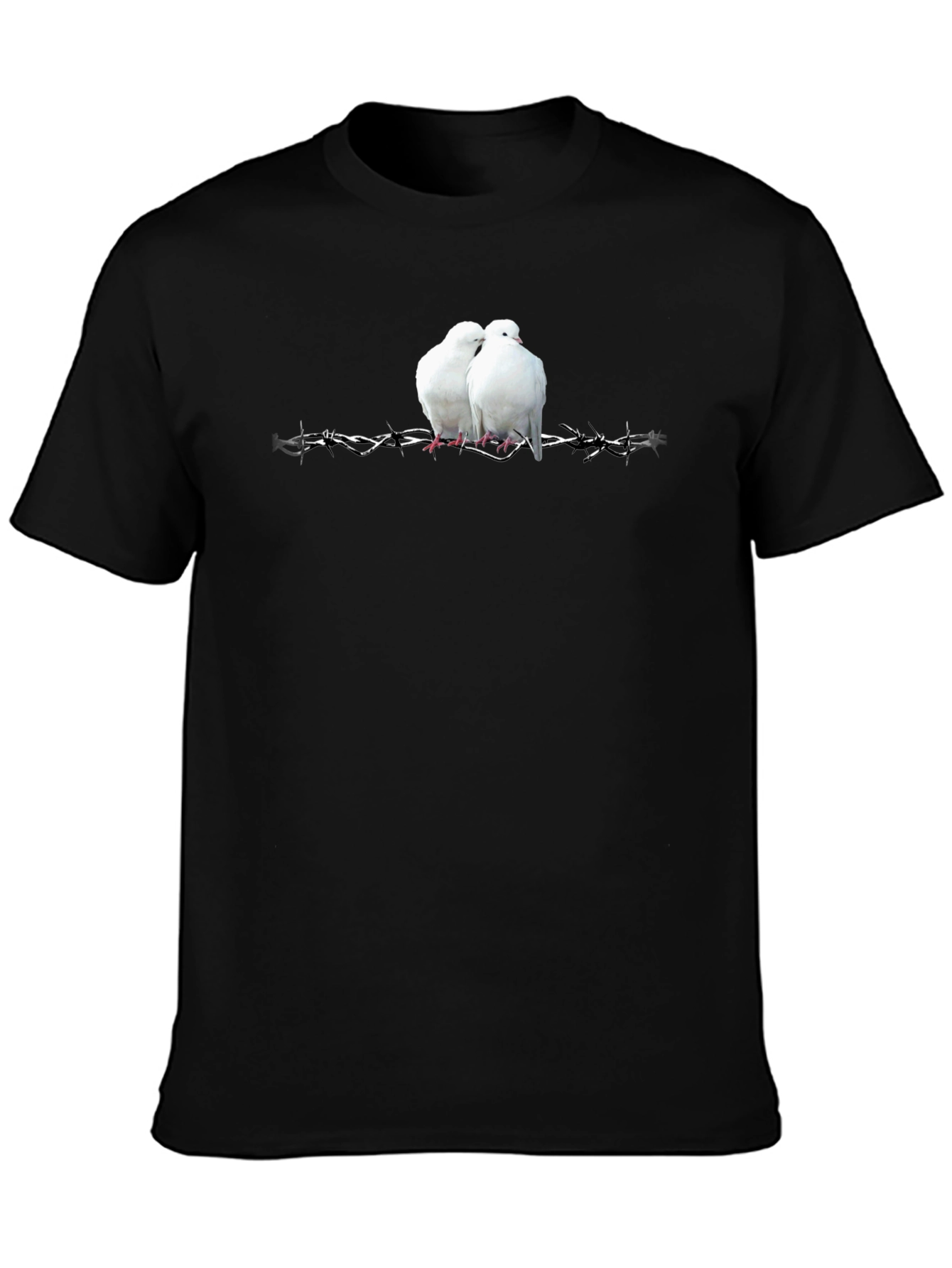 Doves on Barbed Wire Graphic Tee - Black
