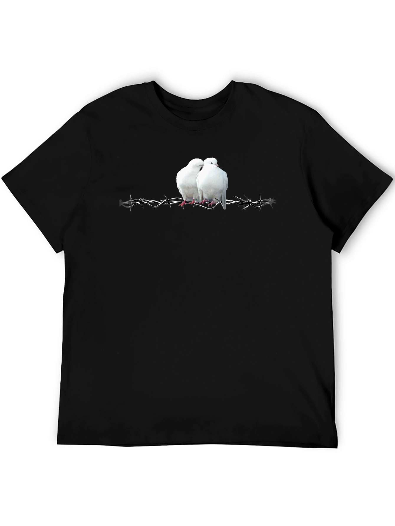 Doves on Barbed Wire Graphic Tee - Black