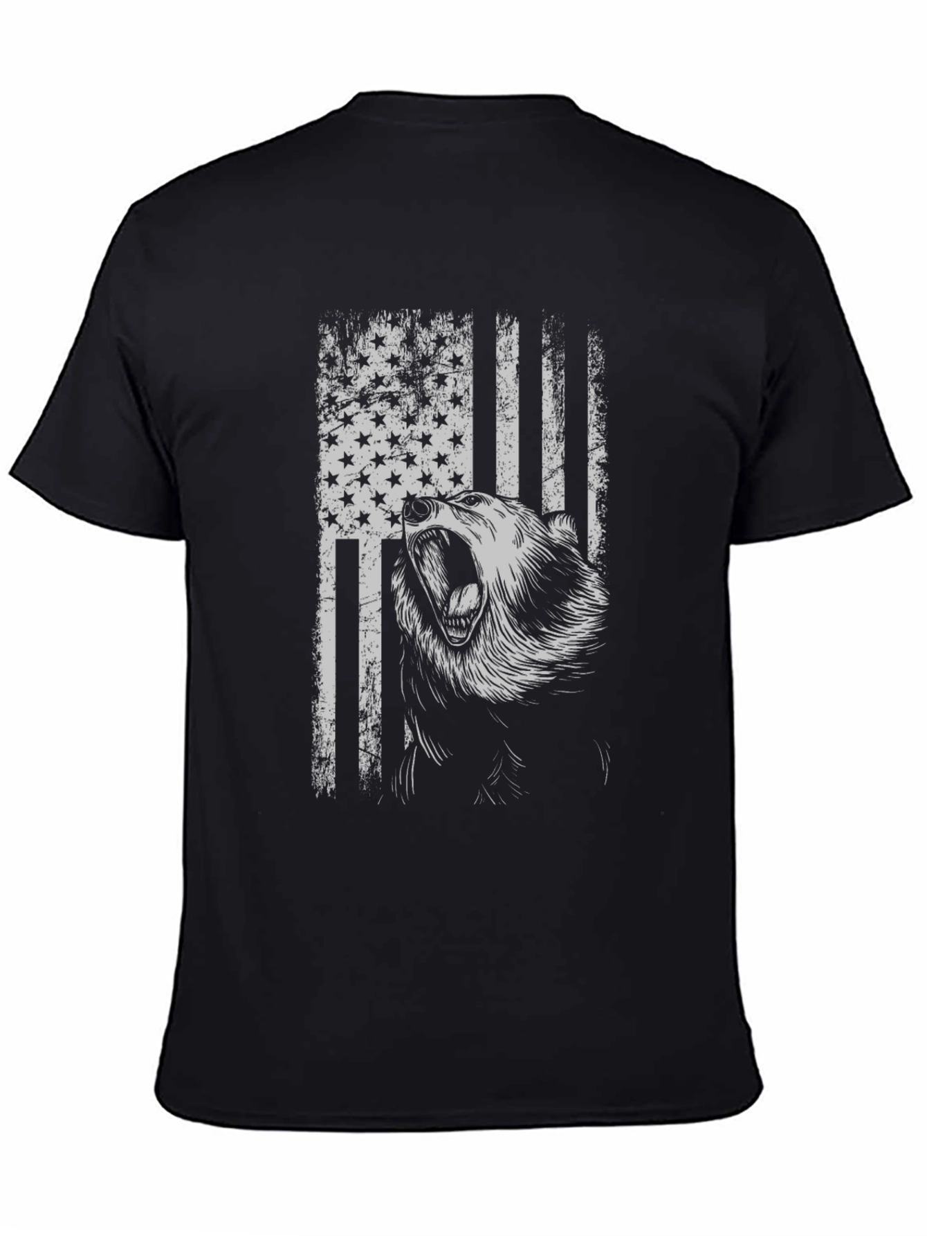 Grizzly Bear American Flag Graphic T-Shirt