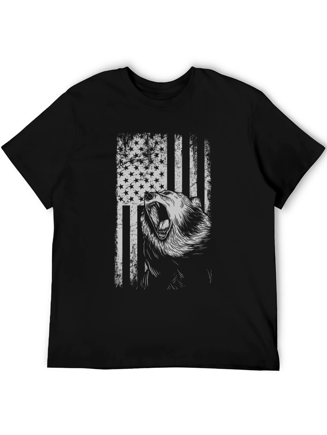 Grizzly Bear American Flag Graphic T-Shirt