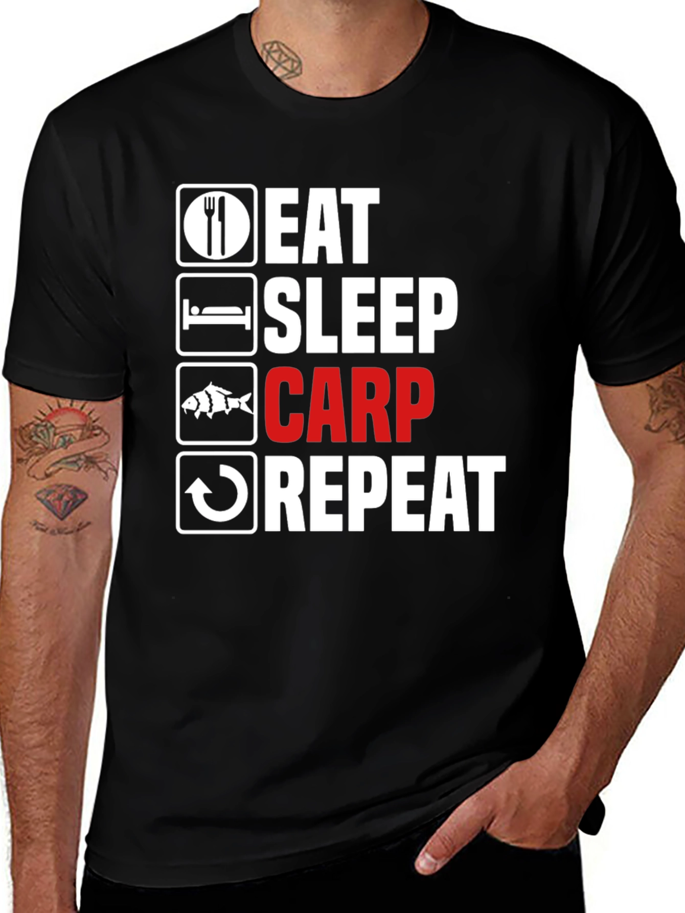 Eat Sleep Carp Repeat - Funny Fishing T-Shirt