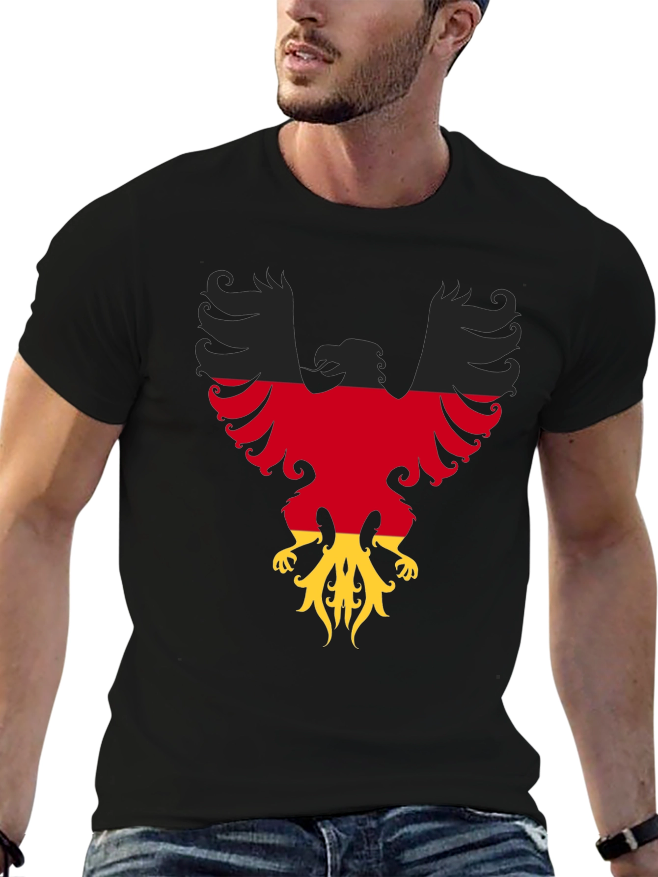 German Flag Eagle Graphic Tee - Black Cotton T-Shirt