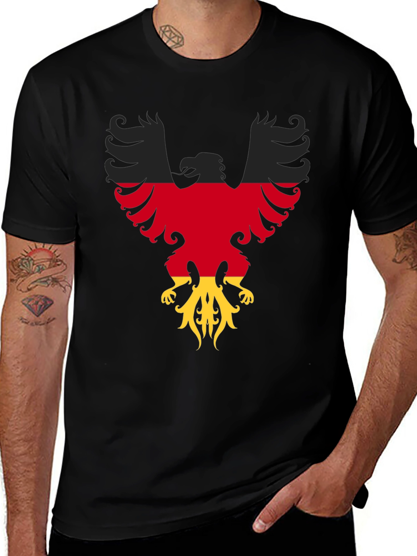 German Flag Eagle Graphic Tee - Black Cotton T-Shirt