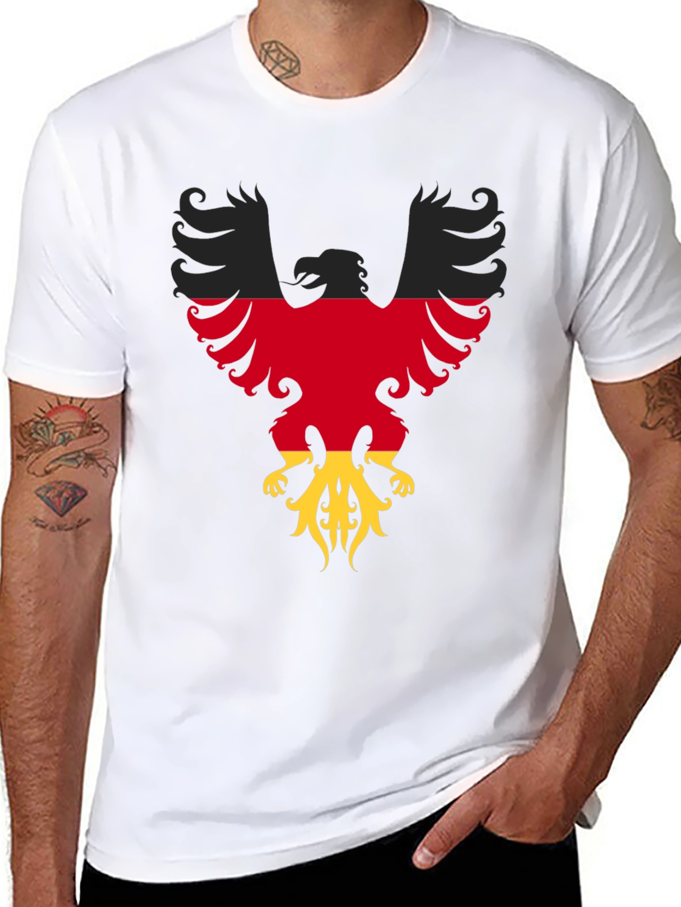 German Flag Eagle Graphic Tee - Black Cotton T-Shirt