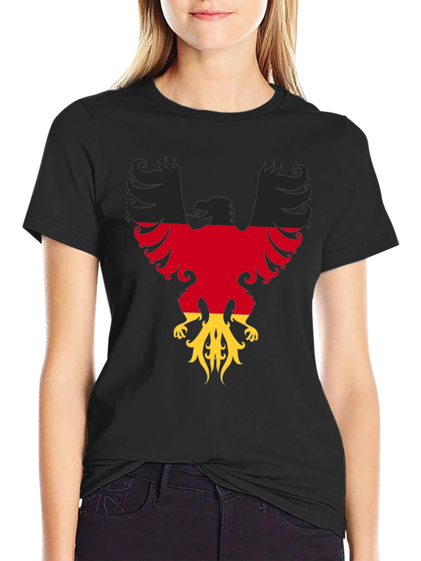 German Flag Eagle Graphic Tee - Black Cotton T-Shirt