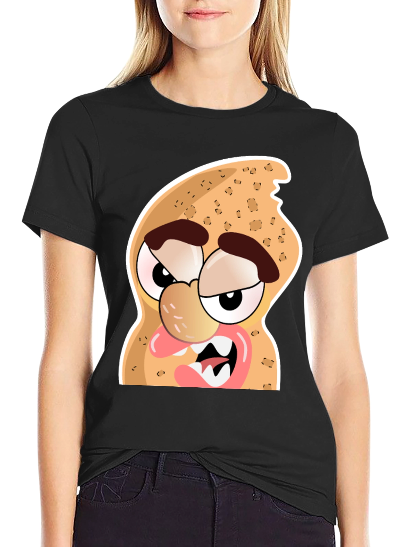 Funny Peanut Cartoon Graphic Black T-Shirt