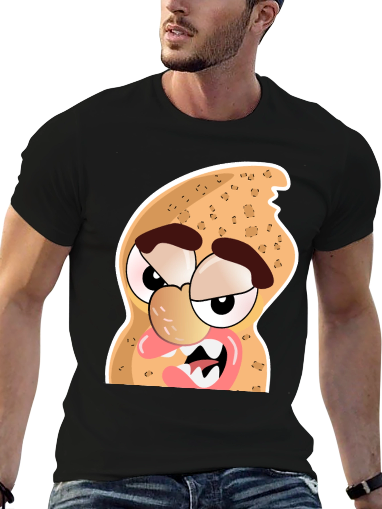 Funny Peanut Cartoon Graphic Black T-Shirt
