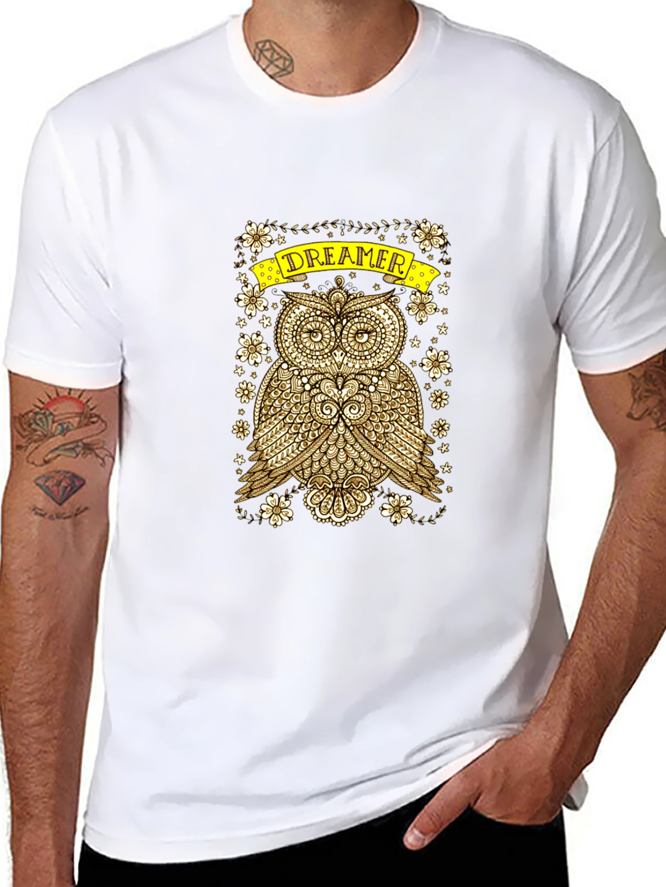Dreamer Owl Graphic Print Black T-Shirt
