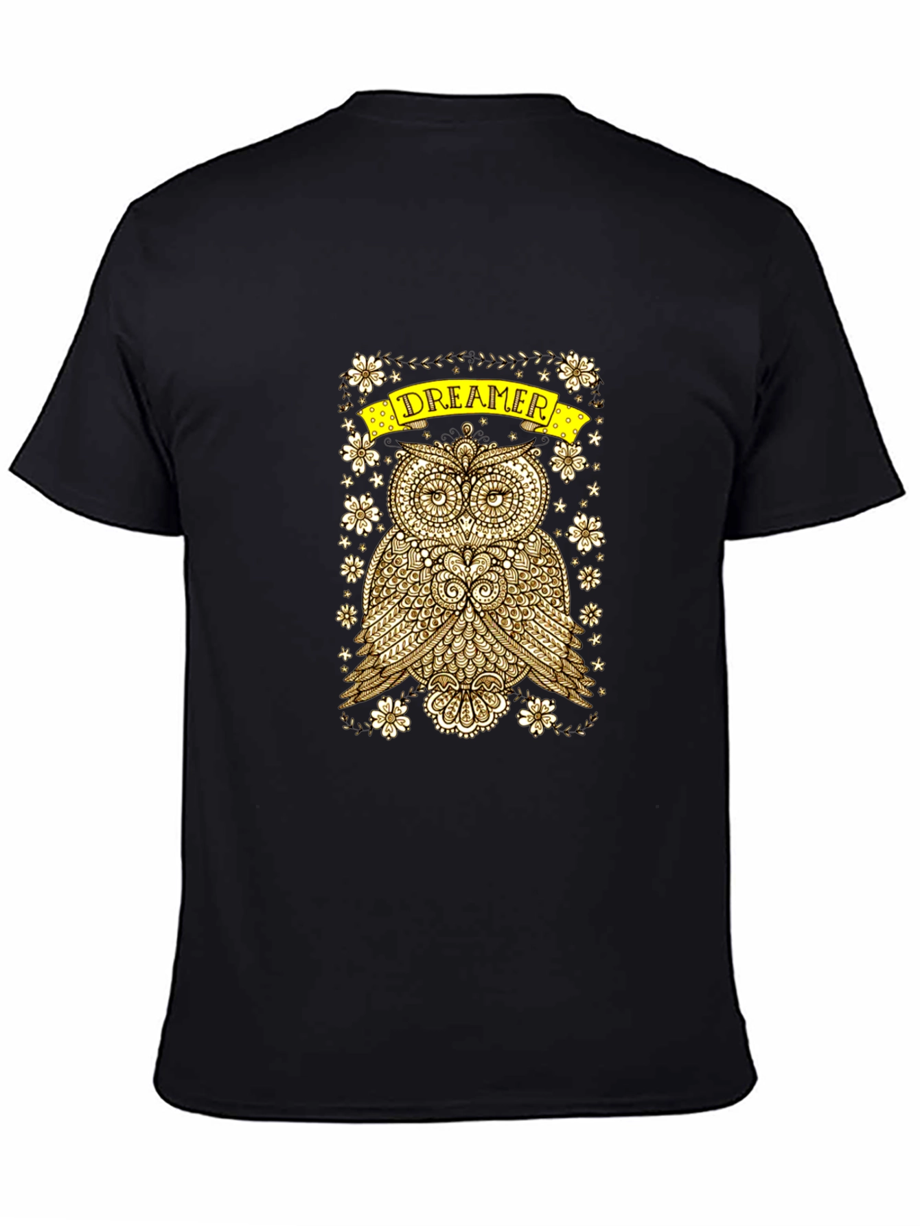 Dreamer Owl Graphic Print Black T-Shirt