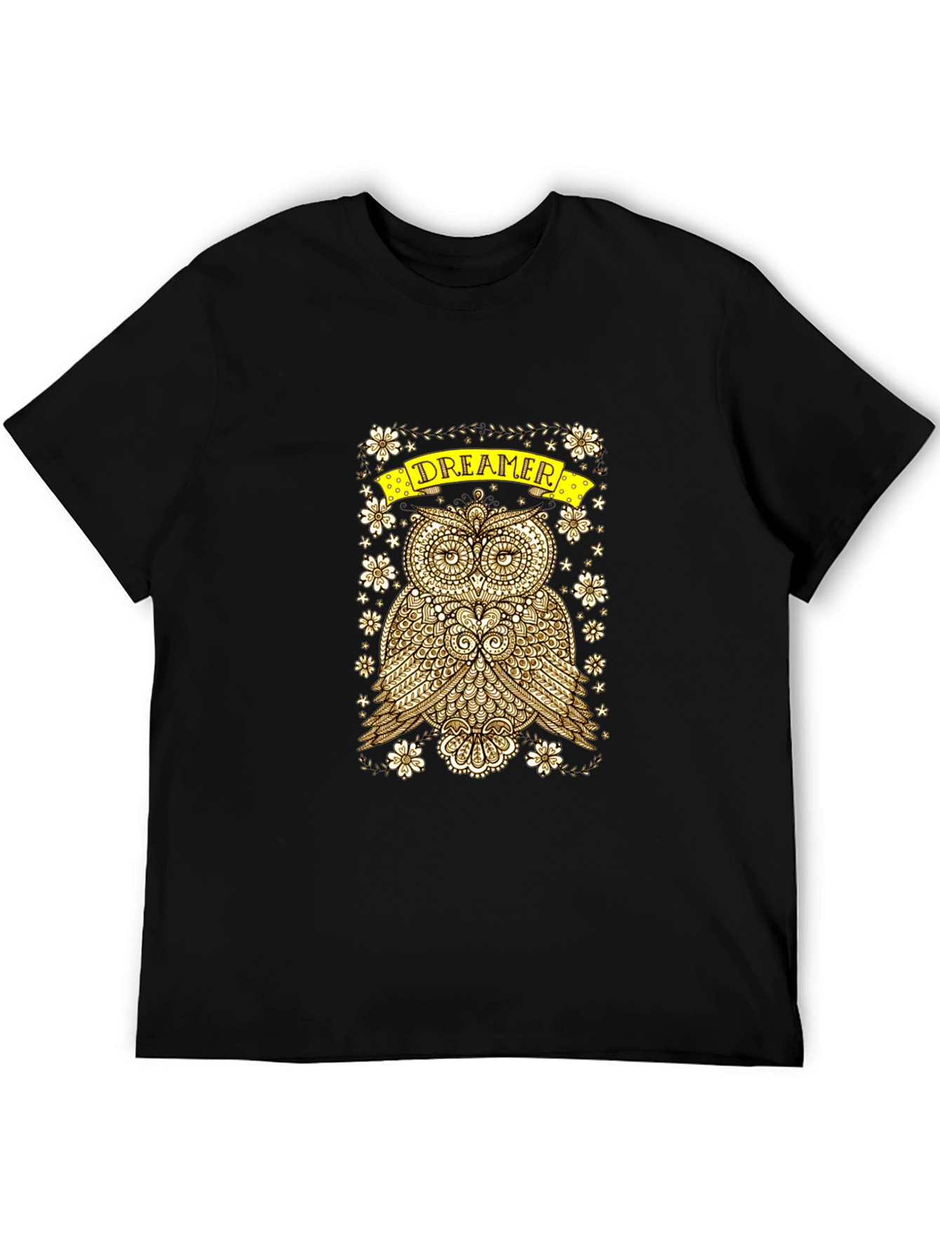 Dreamer Owl Graphic Print Black T-Shirt