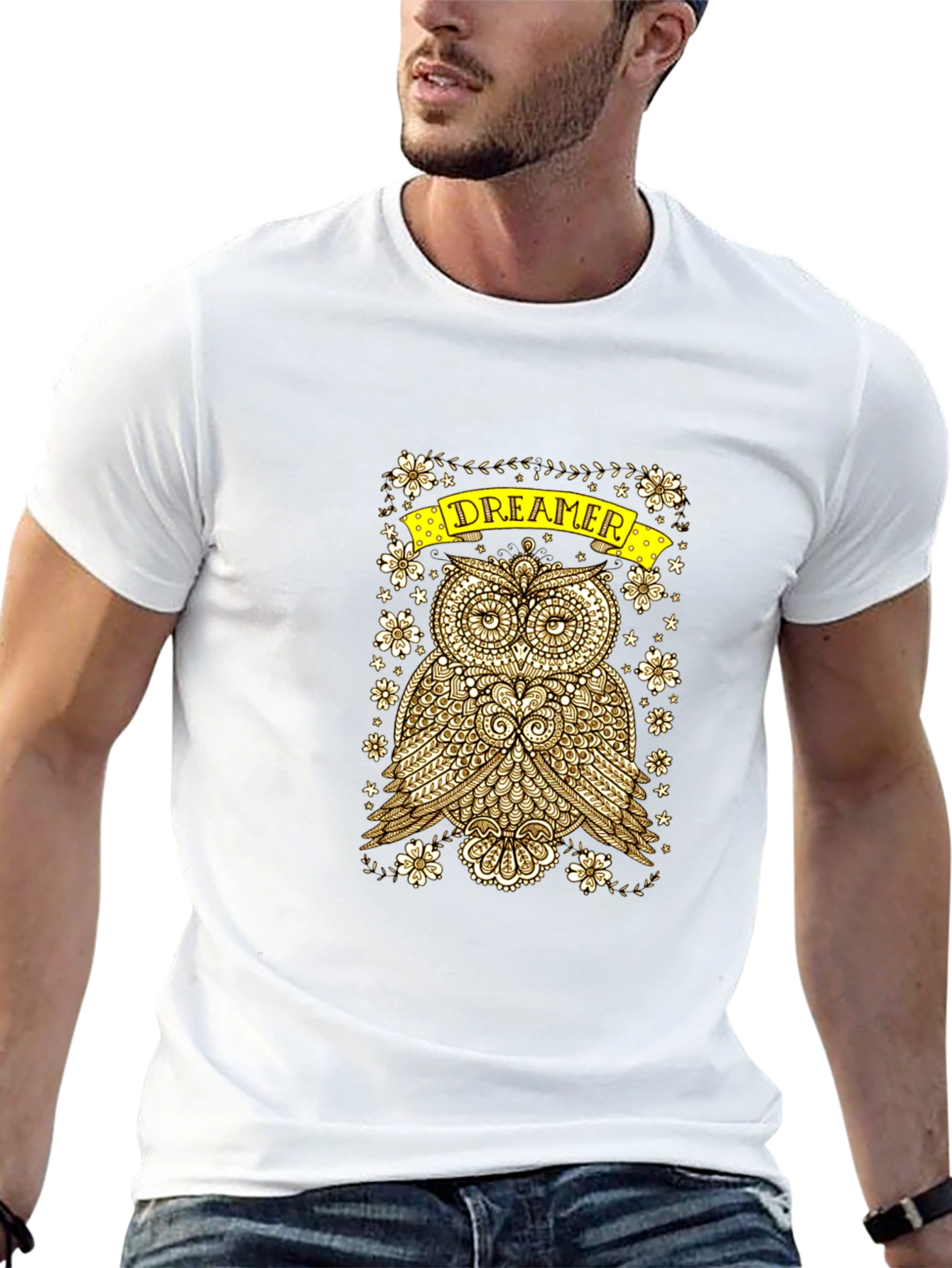 Dreamer Owl Graphic Print Black T-Shirt