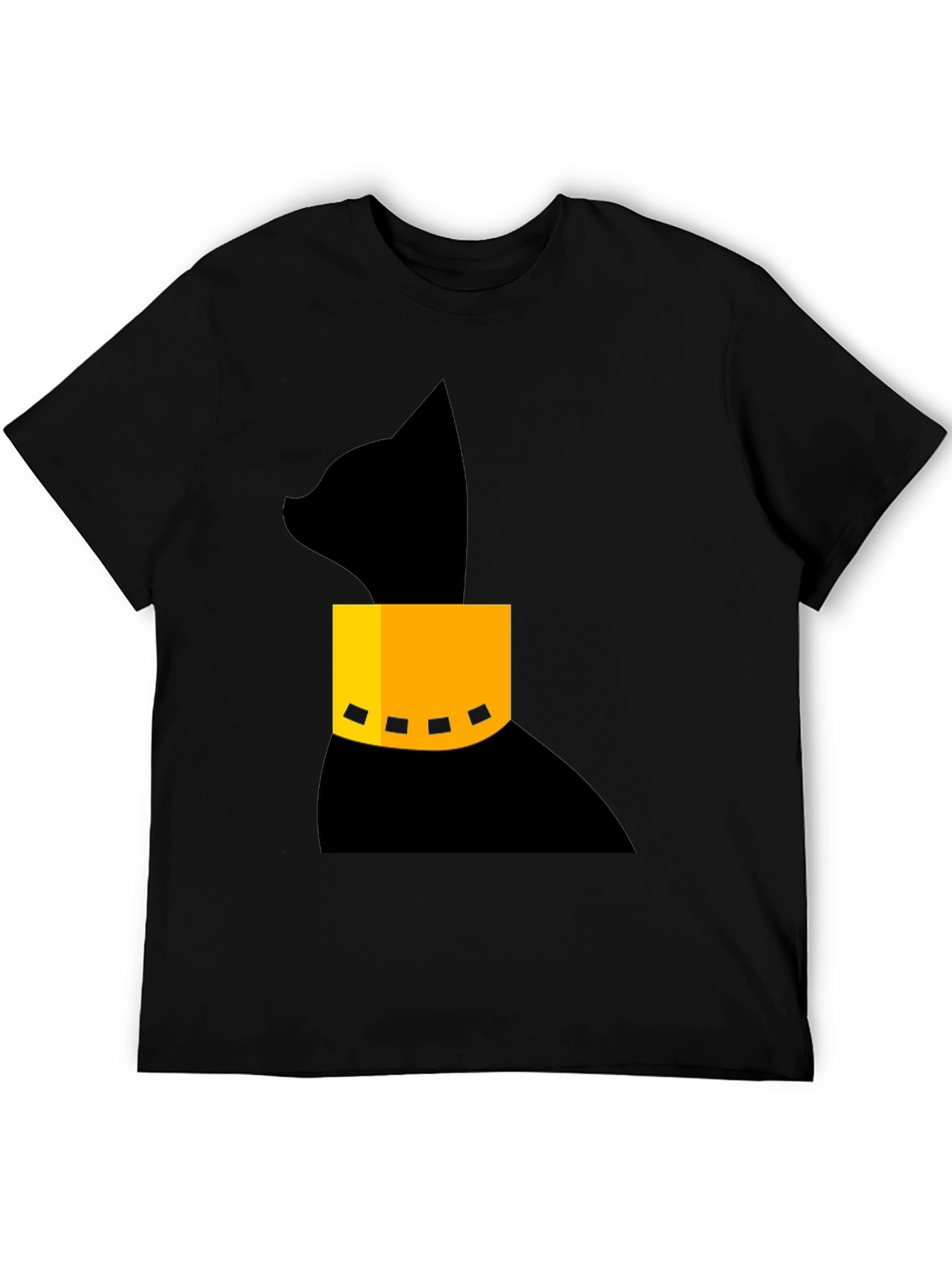 Modern Black Cat T-Shirt with Geometric Collar