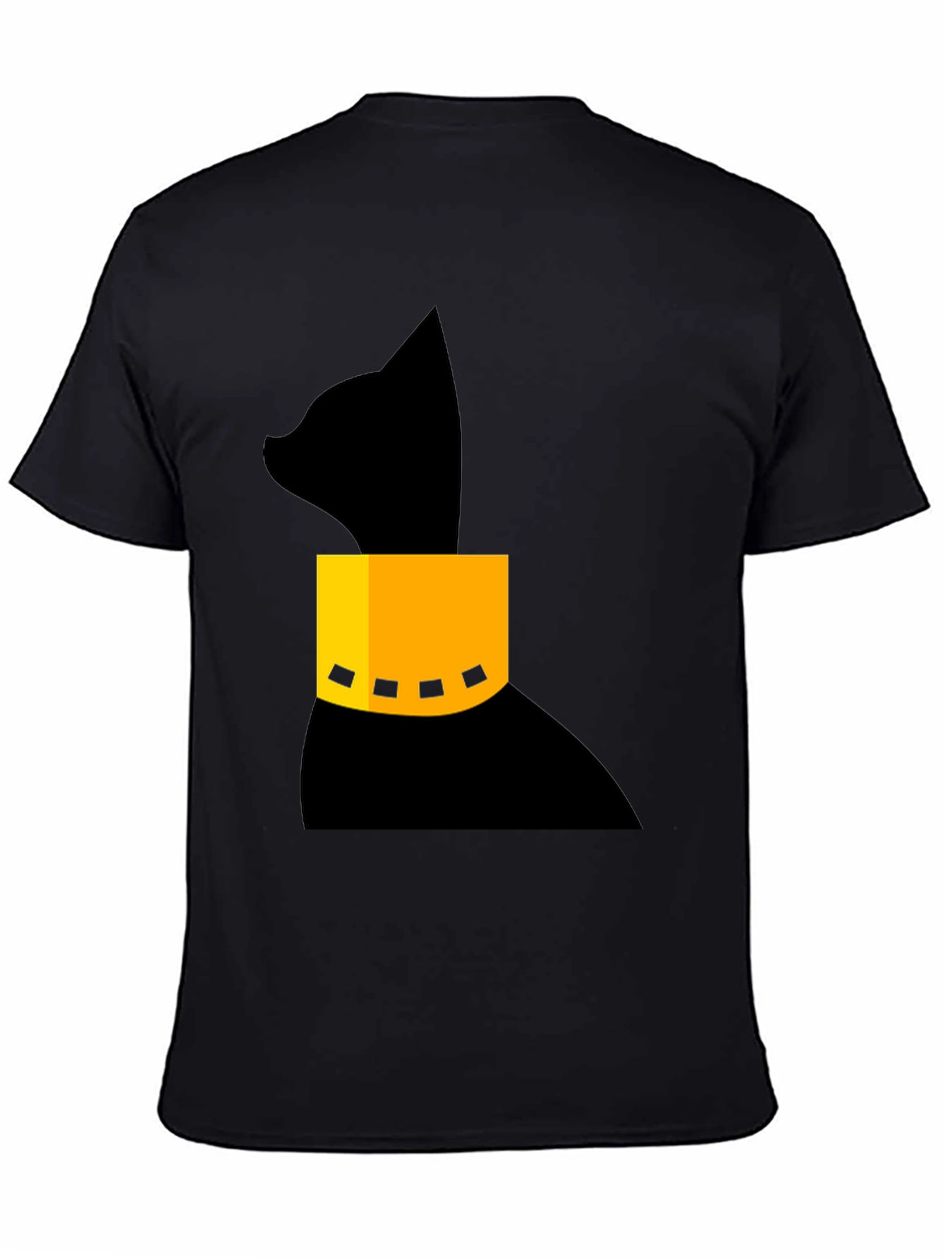 Modern Black Cat T-Shirt with Geometric Collar