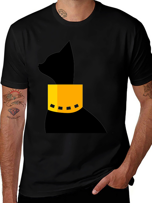 Modern Black Cat T-Shirt with Geometric Collar