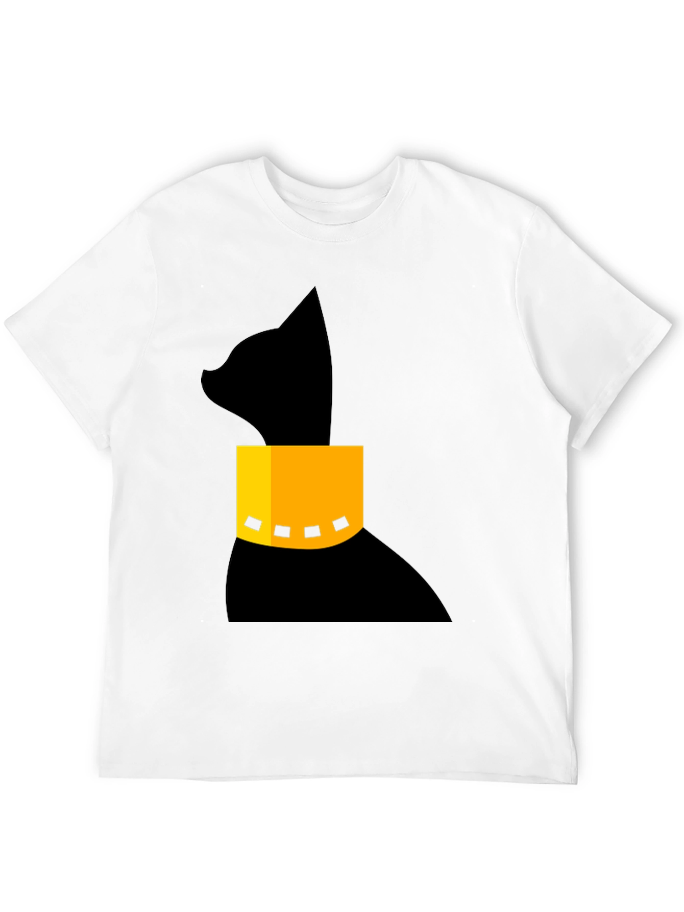 Modern Black Cat T-Shirt with Geometric Collar
