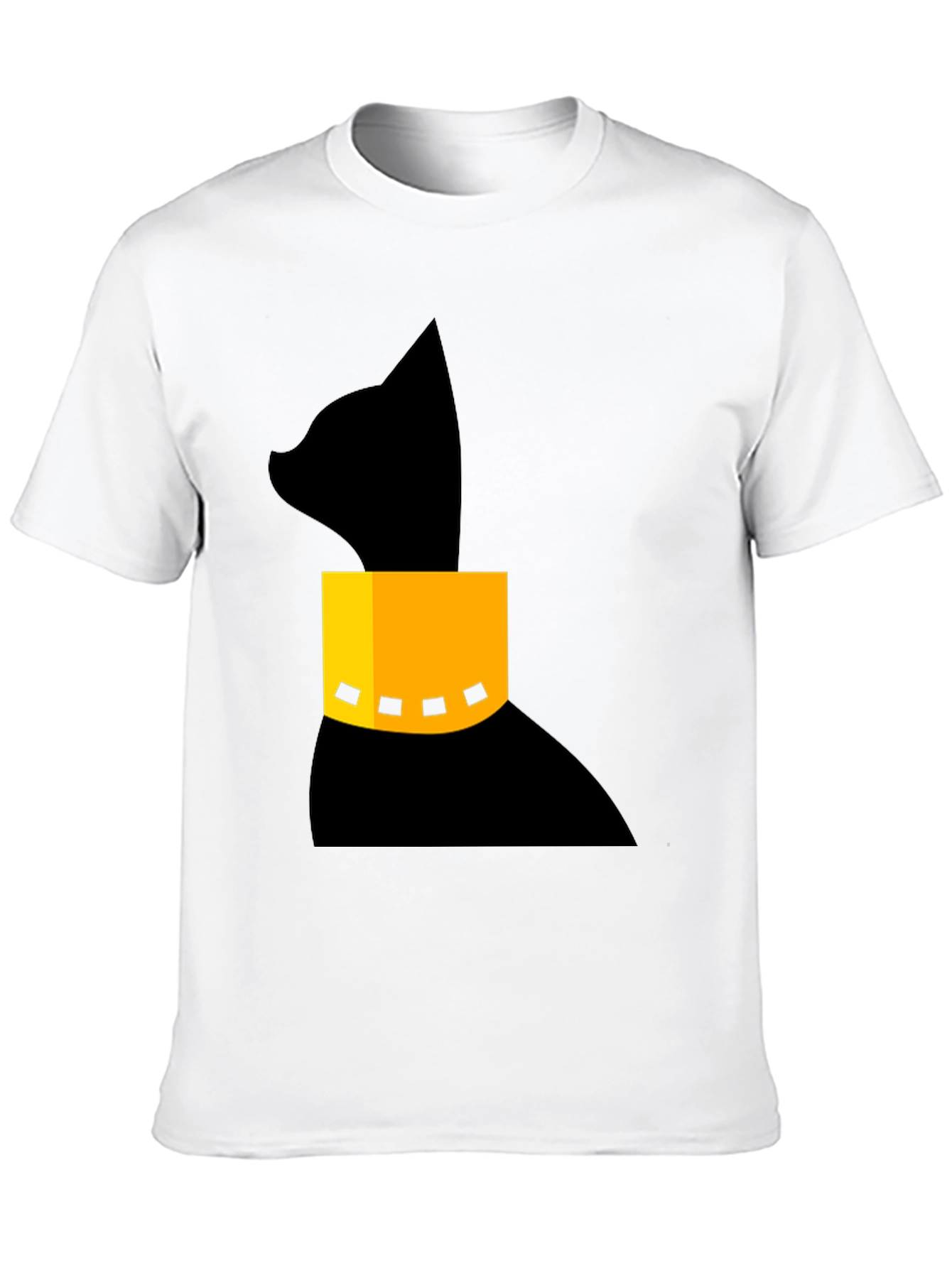 Modern Black Cat T-Shirt with Geometric Collar