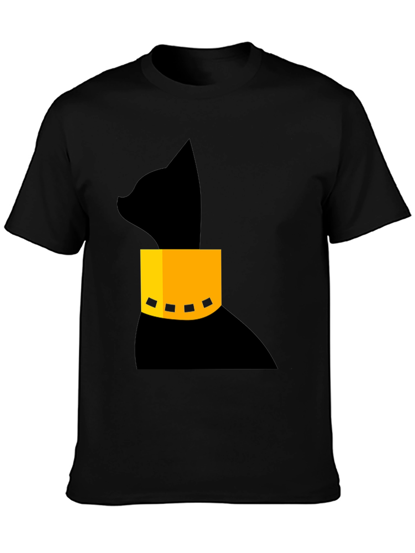 Modern Black Cat T-Shirt with Geometric Collar