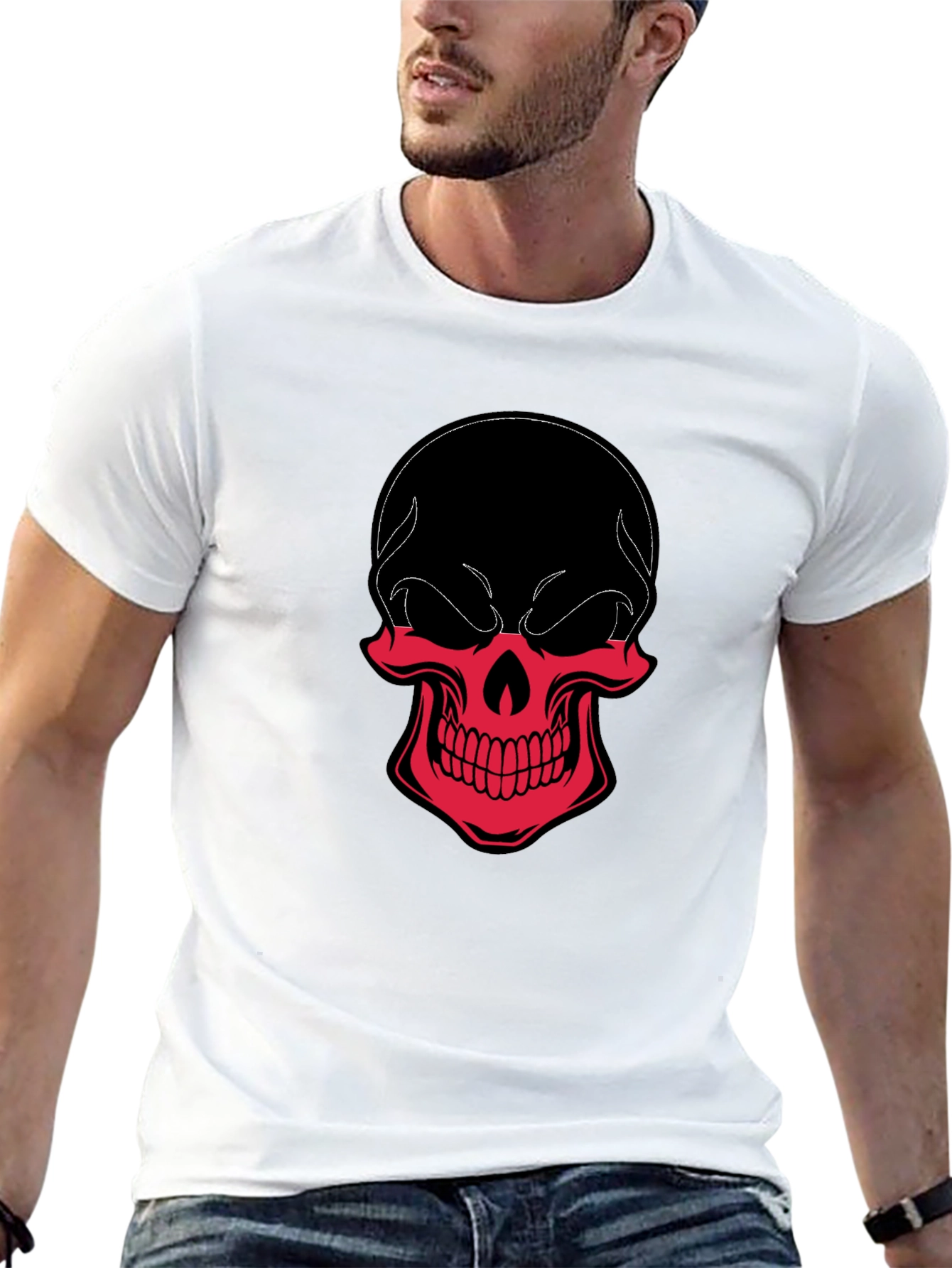 Skull Graphic Tee - Black & Red
