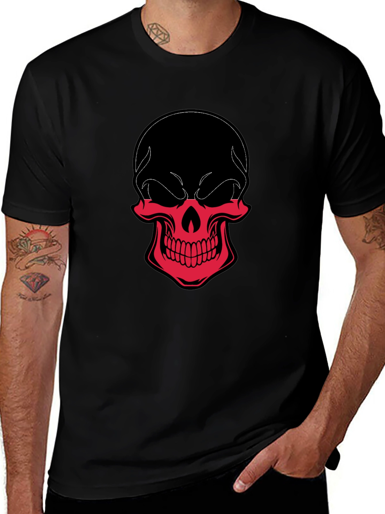 Skull Graphic Tee - Black & Red