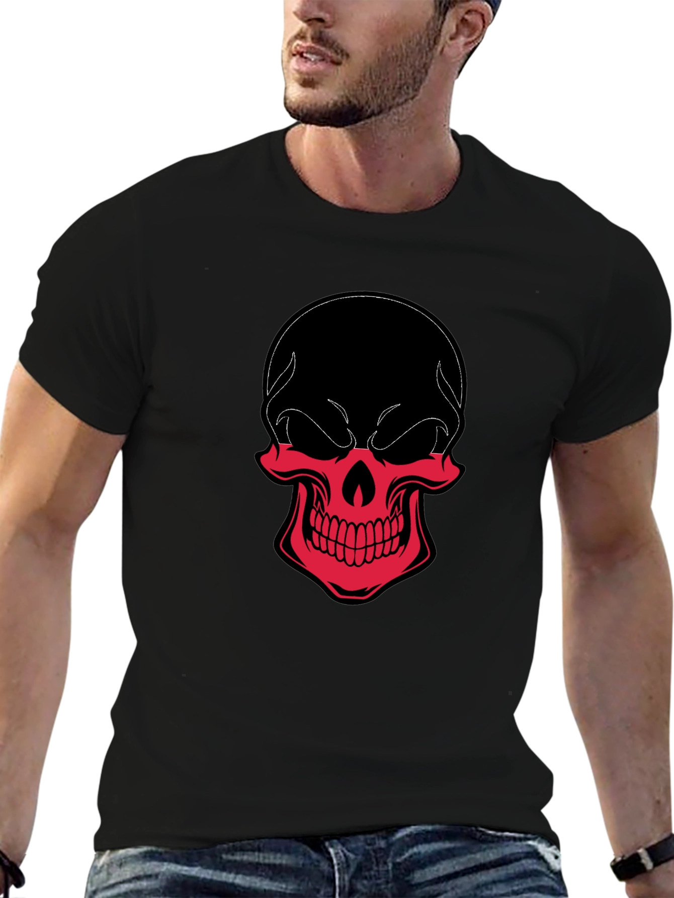 Skull Graphic Tee - Black & Red