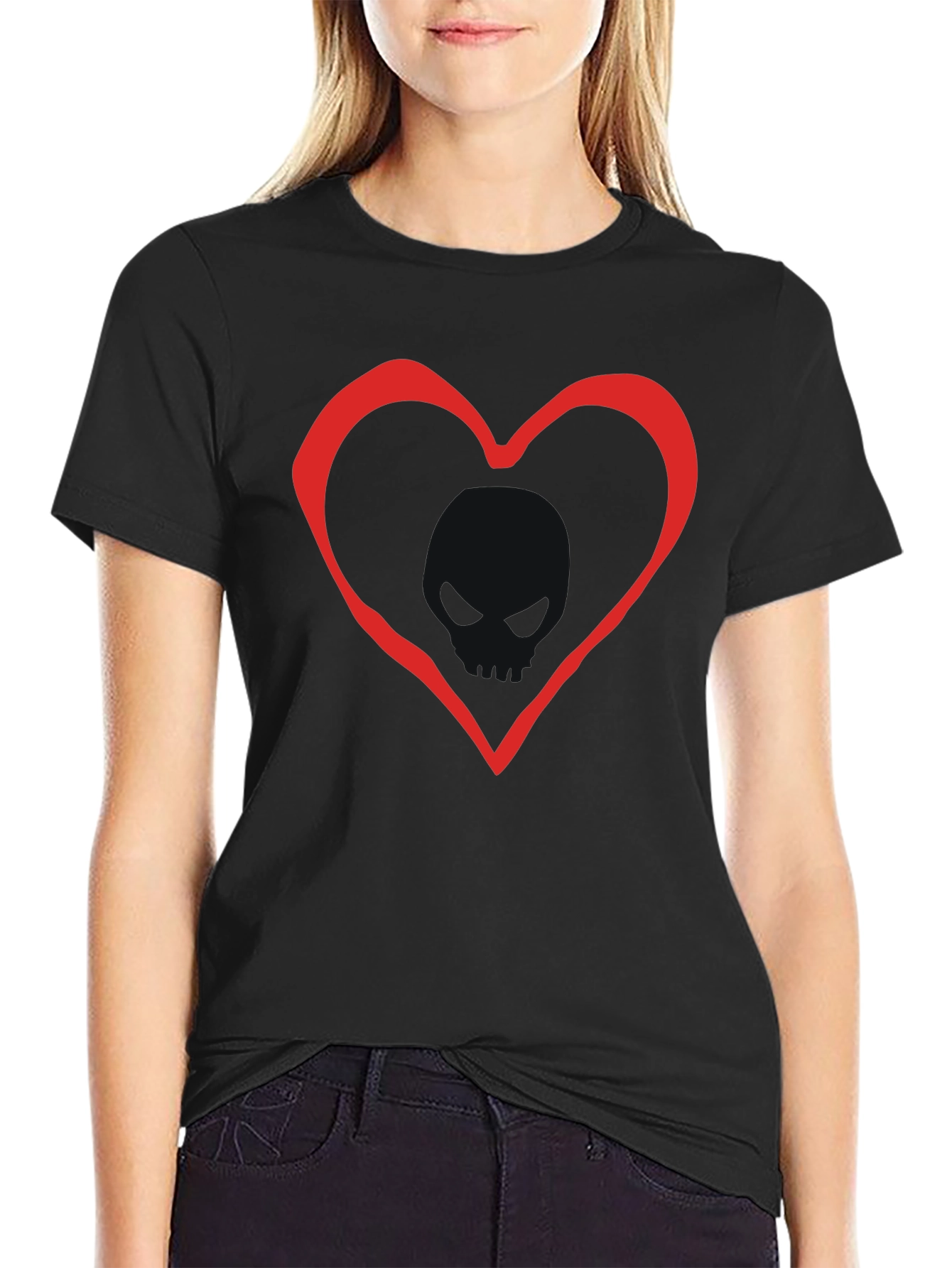 Black T-Shirt with Red Heart Outline