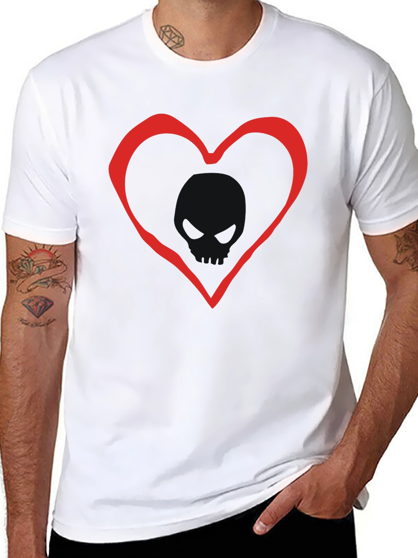 Black T-Shirt with Red Heart Outline