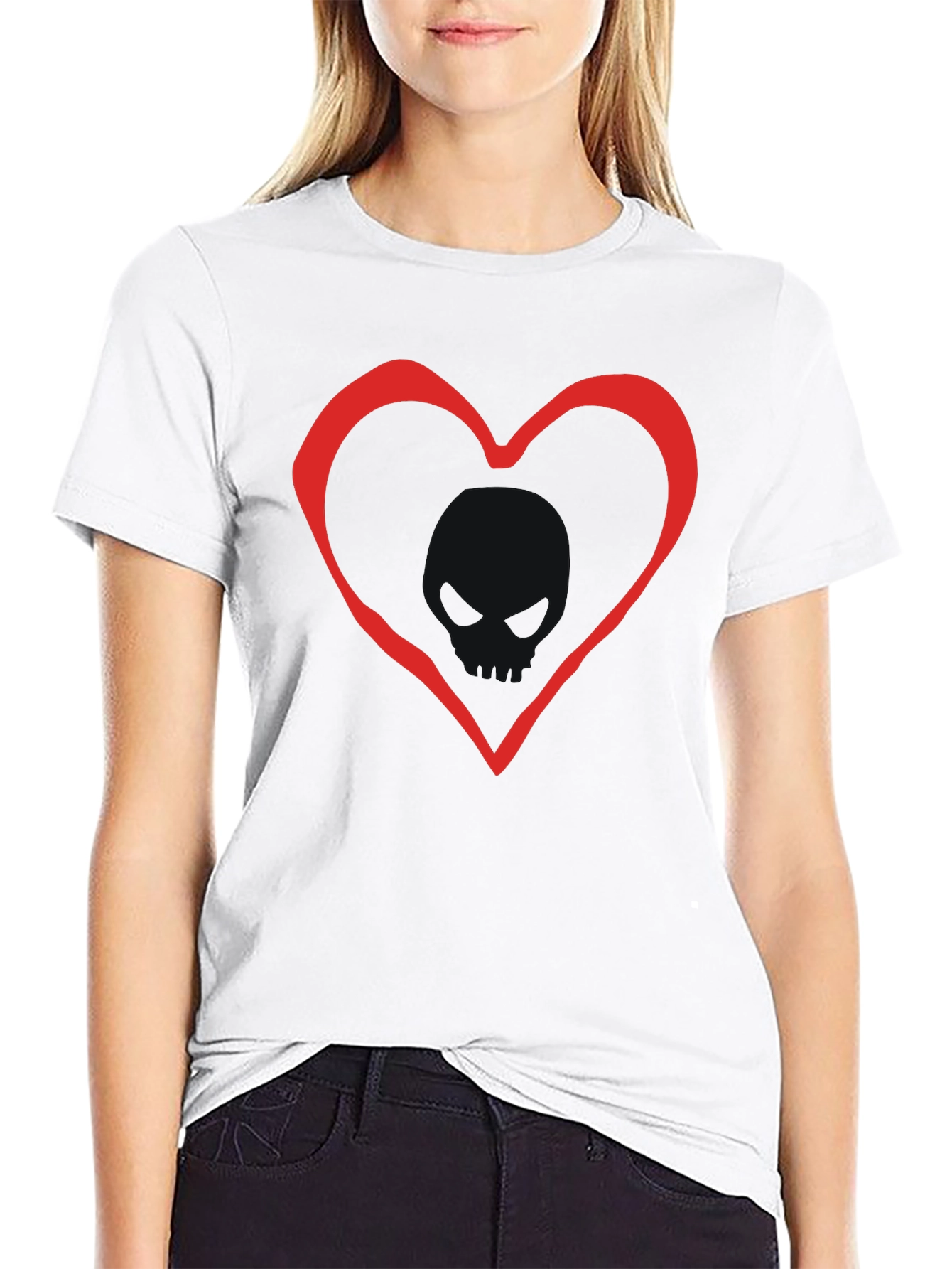 Black T-Shirt with Red Heart Outline